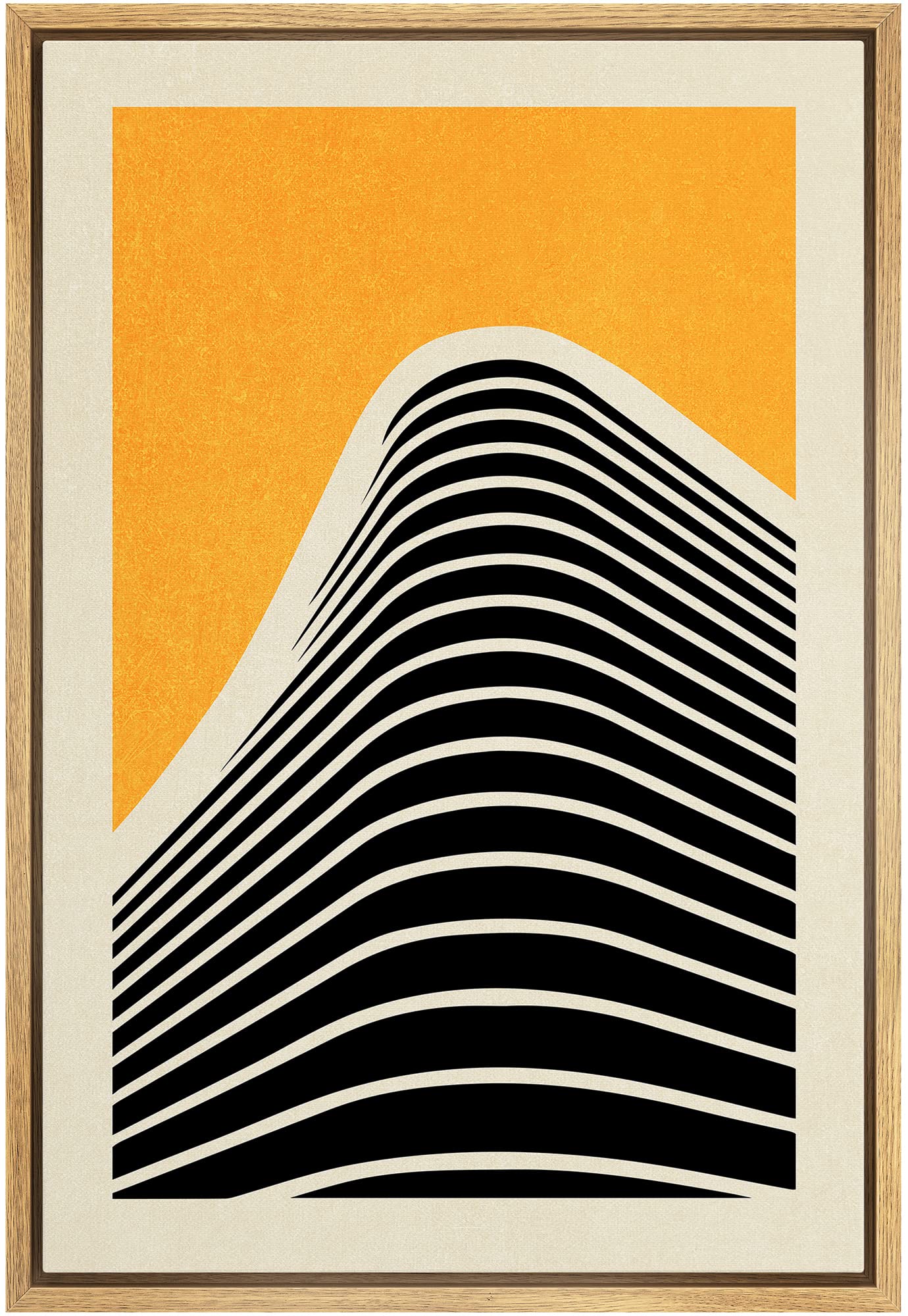 IDEA4WALL Framed Canvas Print Wall Art Black White Line Wave Geometric Landscape Abstract Shapes Illustrations Modern Art Contemporary Multicolor for