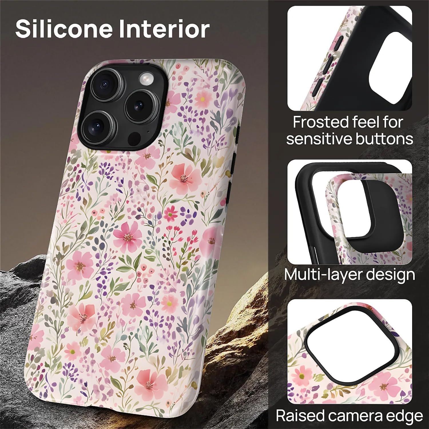 Magnetic Phone Case for iPhone 16 Pro Max,Compatible with MagSafe,Durable 2 Layers Full Covered Shockproof Protective Cover-Colorful Pink Little Flowers image 2