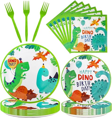 96 piezas de suministros de fiesta de dinosaurios, decoración de fiesta de cumpleaños con temática de dinosaurio, incluye platos, servilletas,