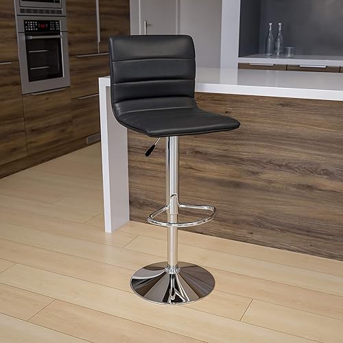 Flash Funiture silla de bar ajustable con base cromada, Vinilo, Gris