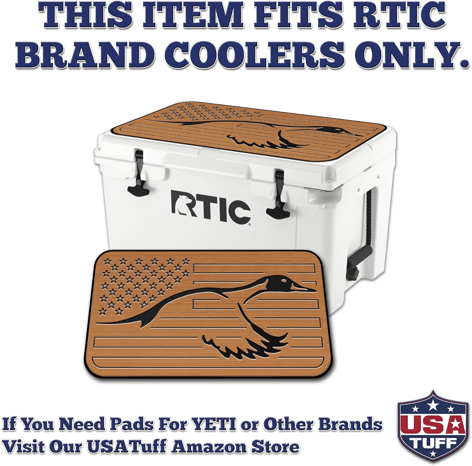 USATuff SeaDek EVA Mat Cooler Pad fits RTIC | Peel & Stick Application | Non Slip Comfort Accessories - US Flag Duck Outdoorsman Hunt Design (Mocha-Black)