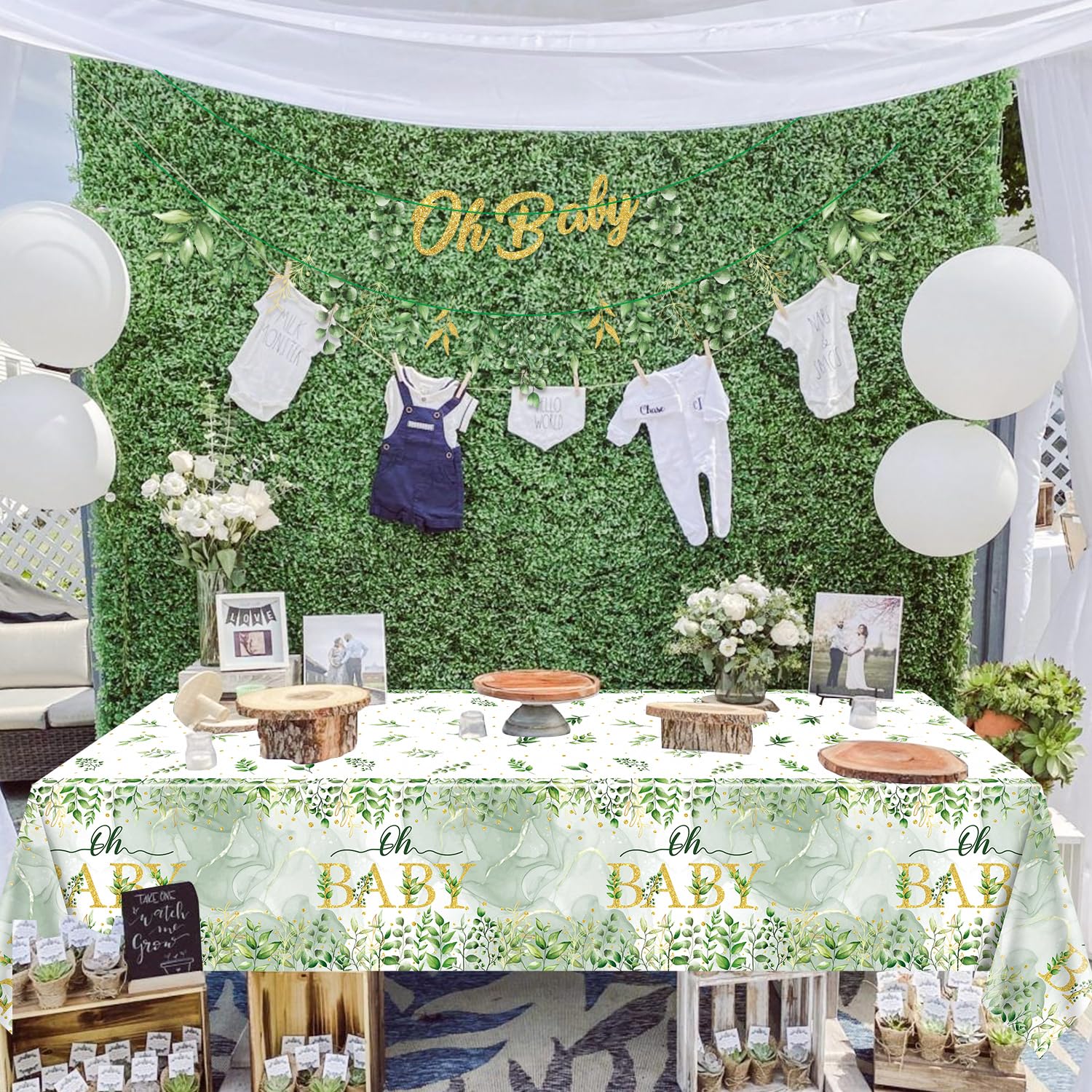 luckylibra Decorazioni per baby shower verde salvia, pompon di fiori di carta lanterna di carta di benvenuto