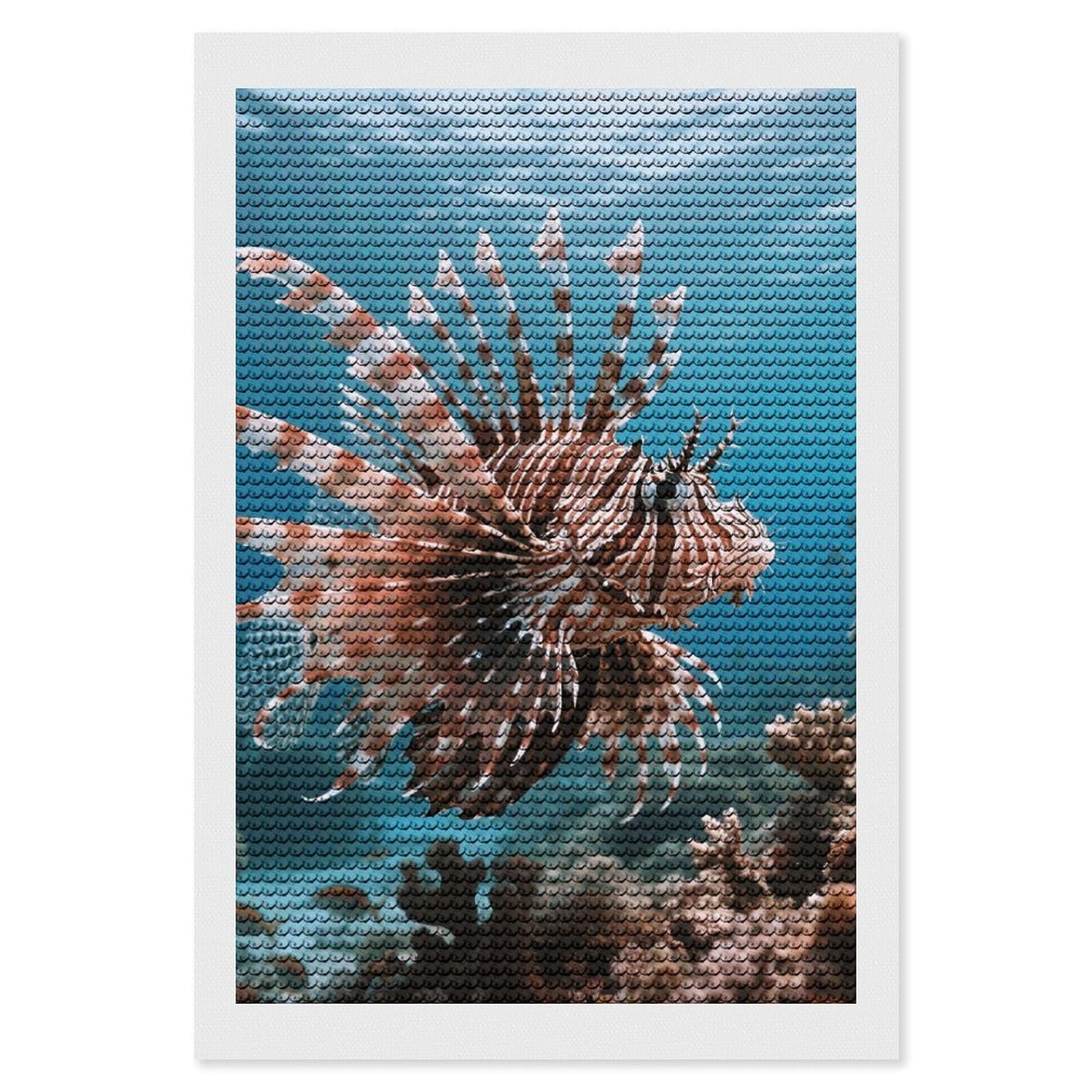 FodPand Lionfish 5D Diamond Painting Kits for Adults Beginners Full Drill Round Diamond Dots Pictures Gem Art Supplies for Home Wall Room Decoration DIY Craft Set Gift 8x12