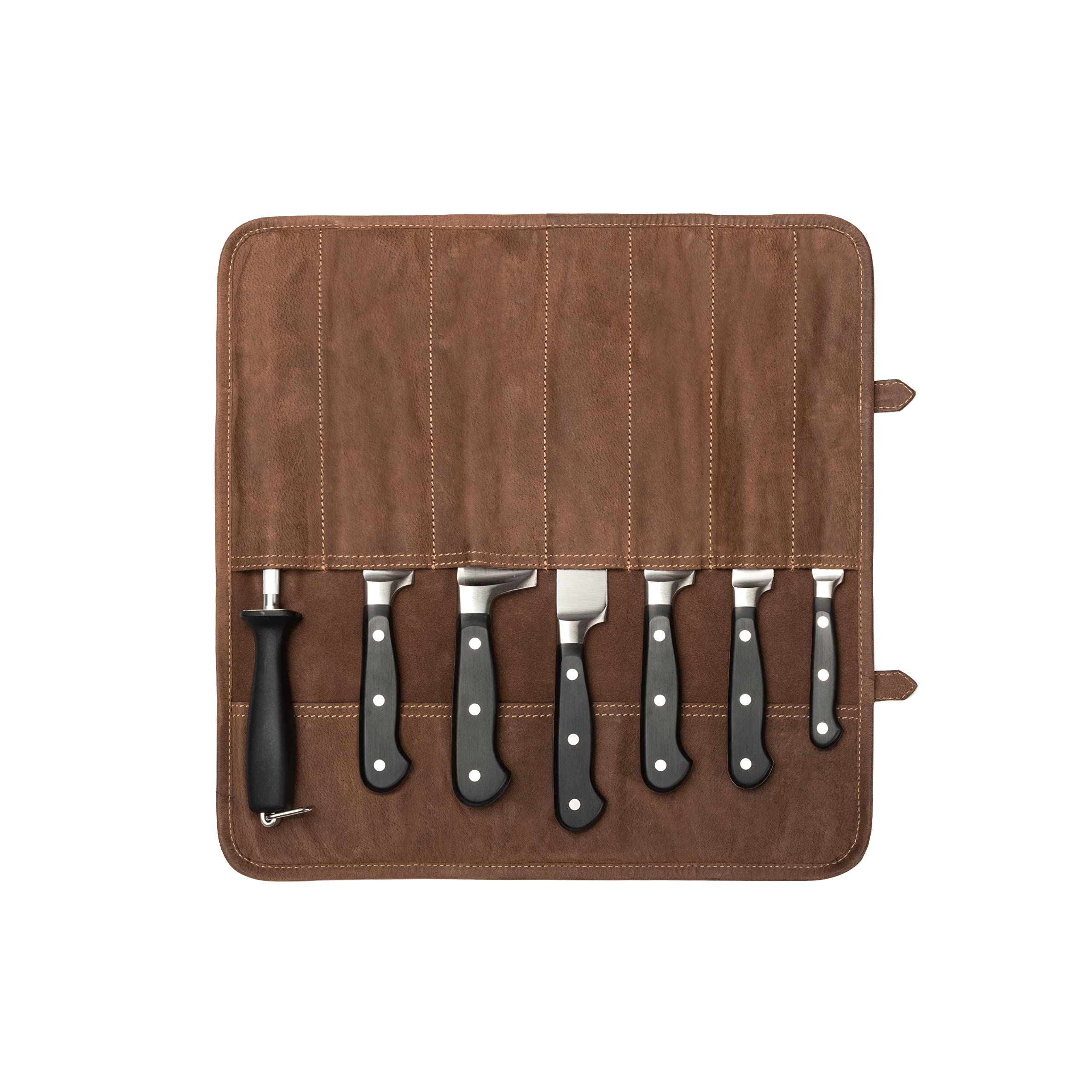 DRAKENSBERG Sac à Couteaux « Blade » – Étui Universel pour Couteaux de Chef Nobles, pour cuisiniers Professionnels, Formation et Passe-Temps, Durable en Cuir de Buffle, Marron Havane, DR00388