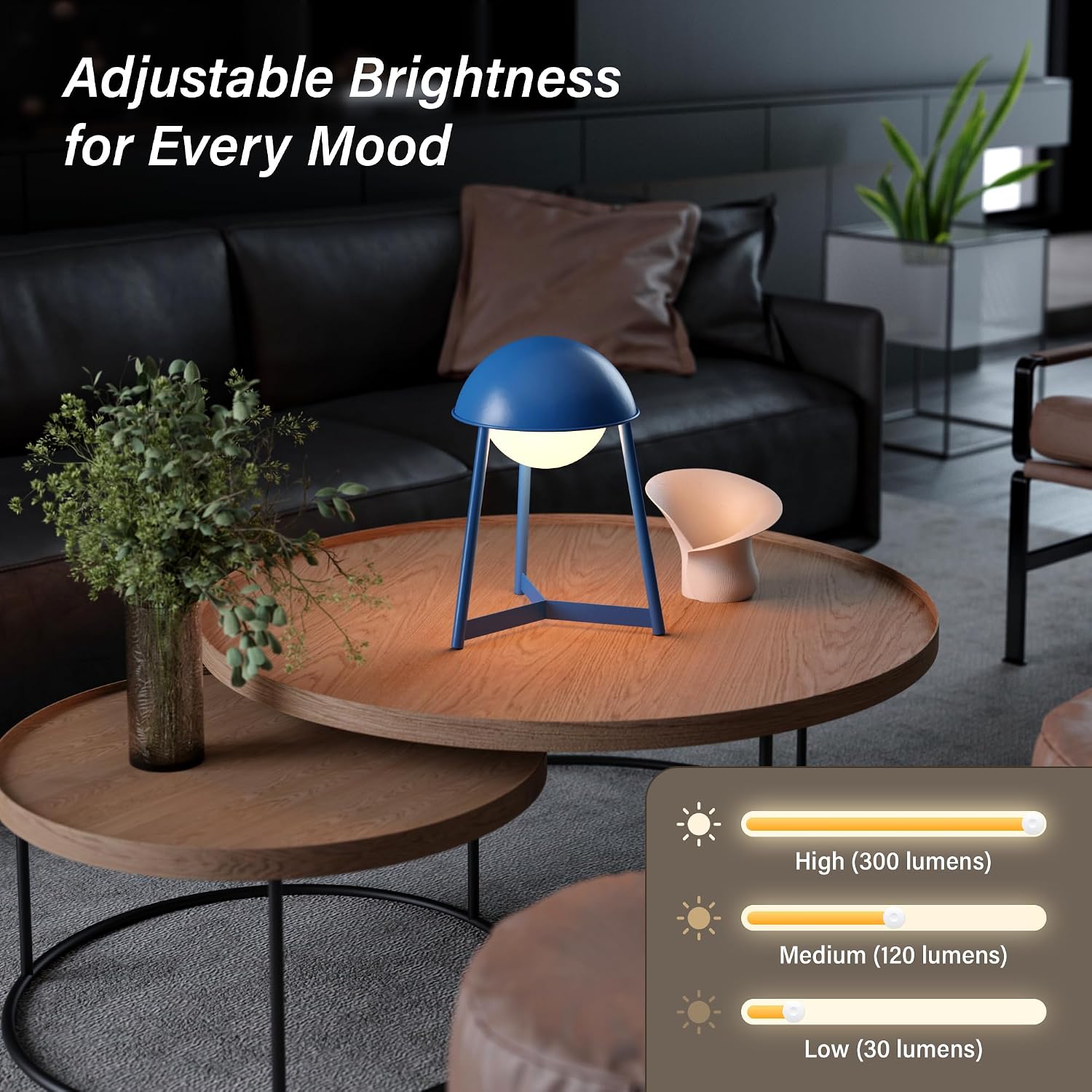 Bulbrite K70104 Kibun Helmet Rechargeable Cordless LED Table Lamp, 3-Levels Brightness Touch Sensor Control, Avalon