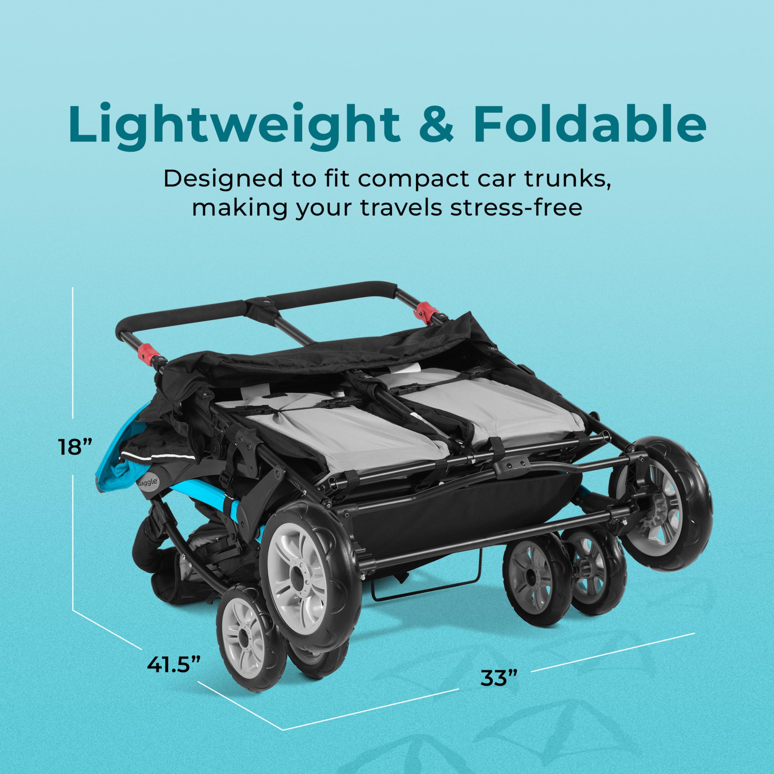 Gaggle Compass Quad 4-Sitzer-Kinderwagen, UV-blockierendes Verdeck, 5-Punkt-Gurt, Blaugrün