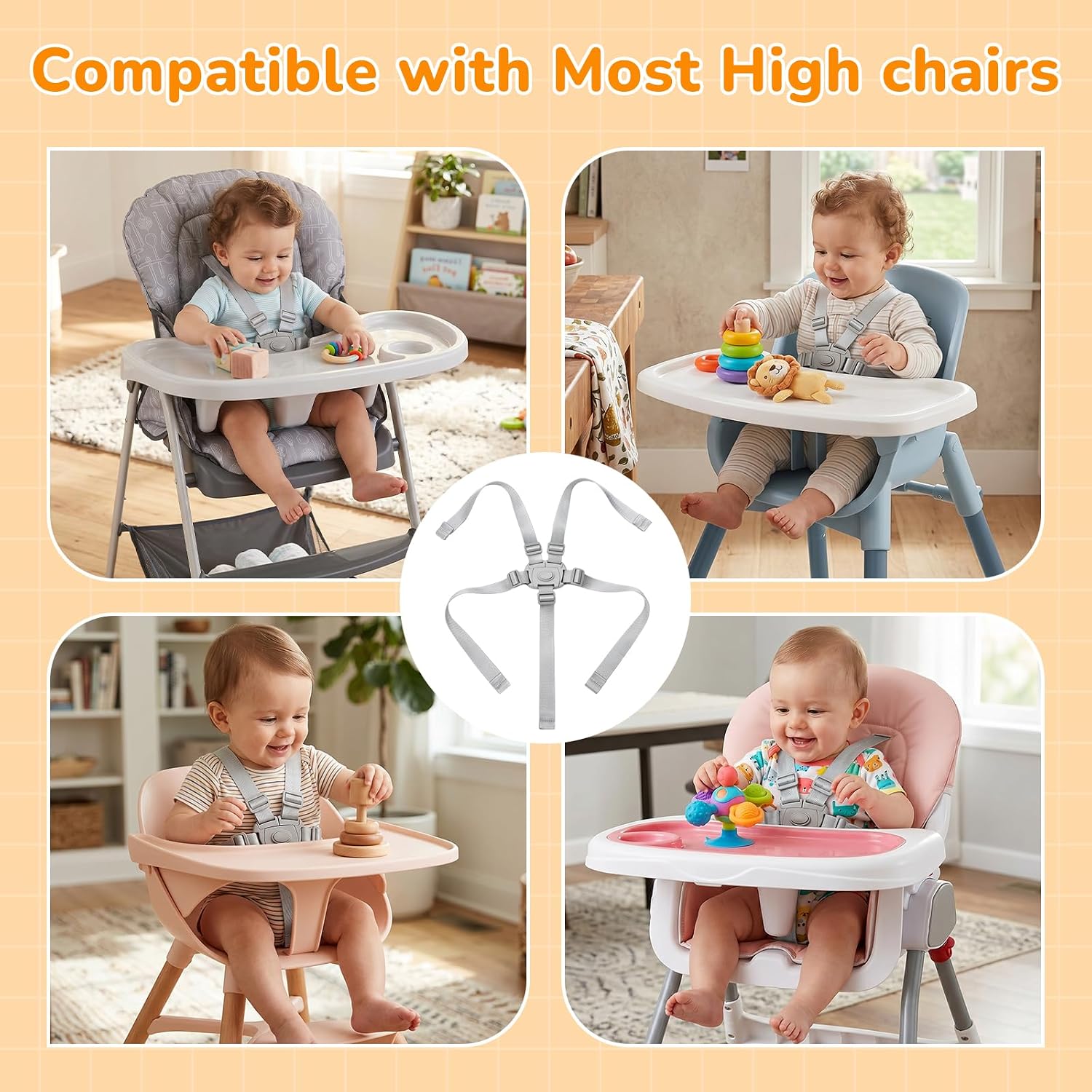 High Chair Straps Compatible with Graco Everystep 6 in 1 High Chair, Replacement Straps High Chair Harness Fit for Graco Highchairs, Universal Adjustable 5 Point High Chair Harness Belt Accessories