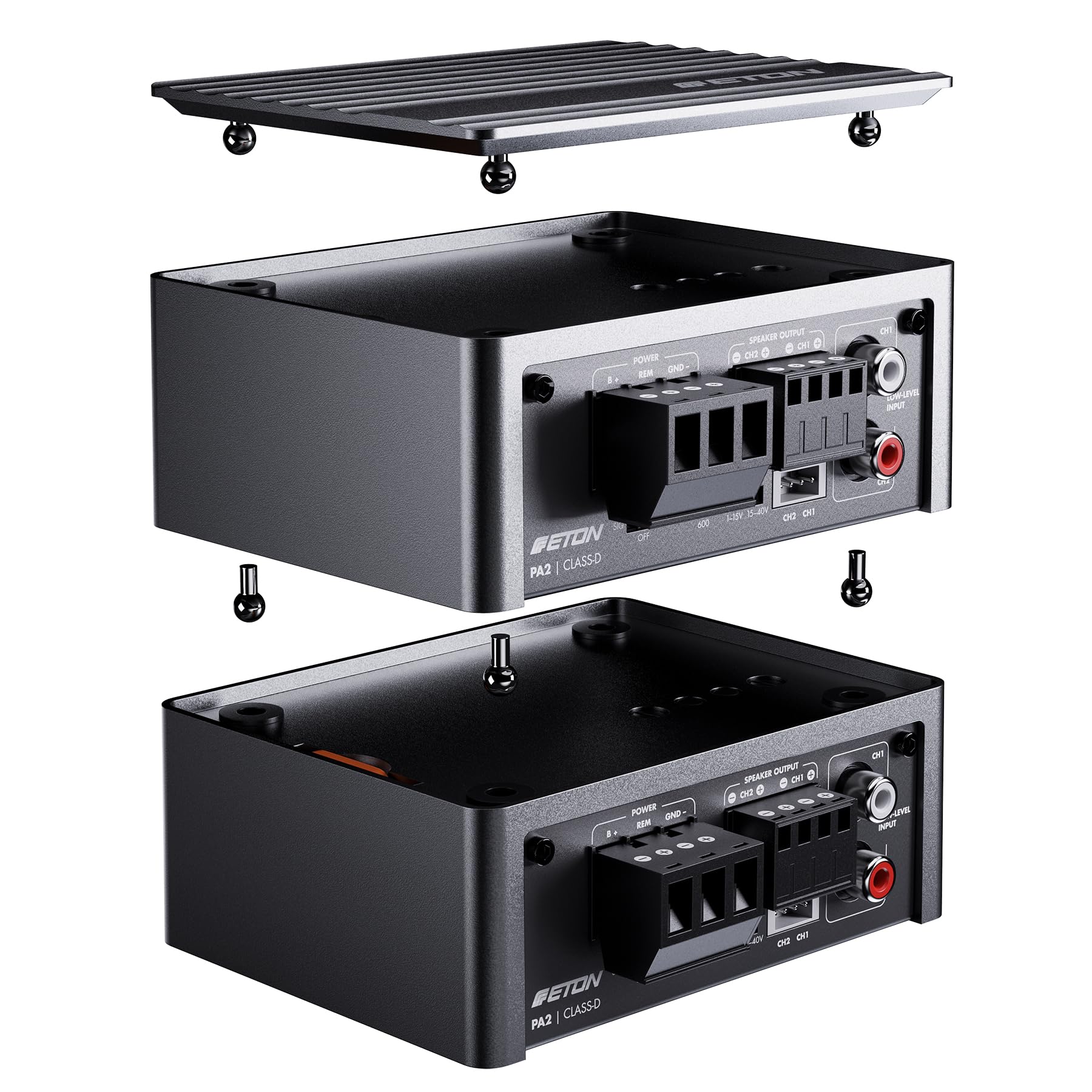 ETON PA 2 – ultra kompakter 2 Kanal Verstärker, leistungsstarke digitale Micro Endstufe für Autos und Reisemobile, Class D Amp mit 2 x 85 Watt