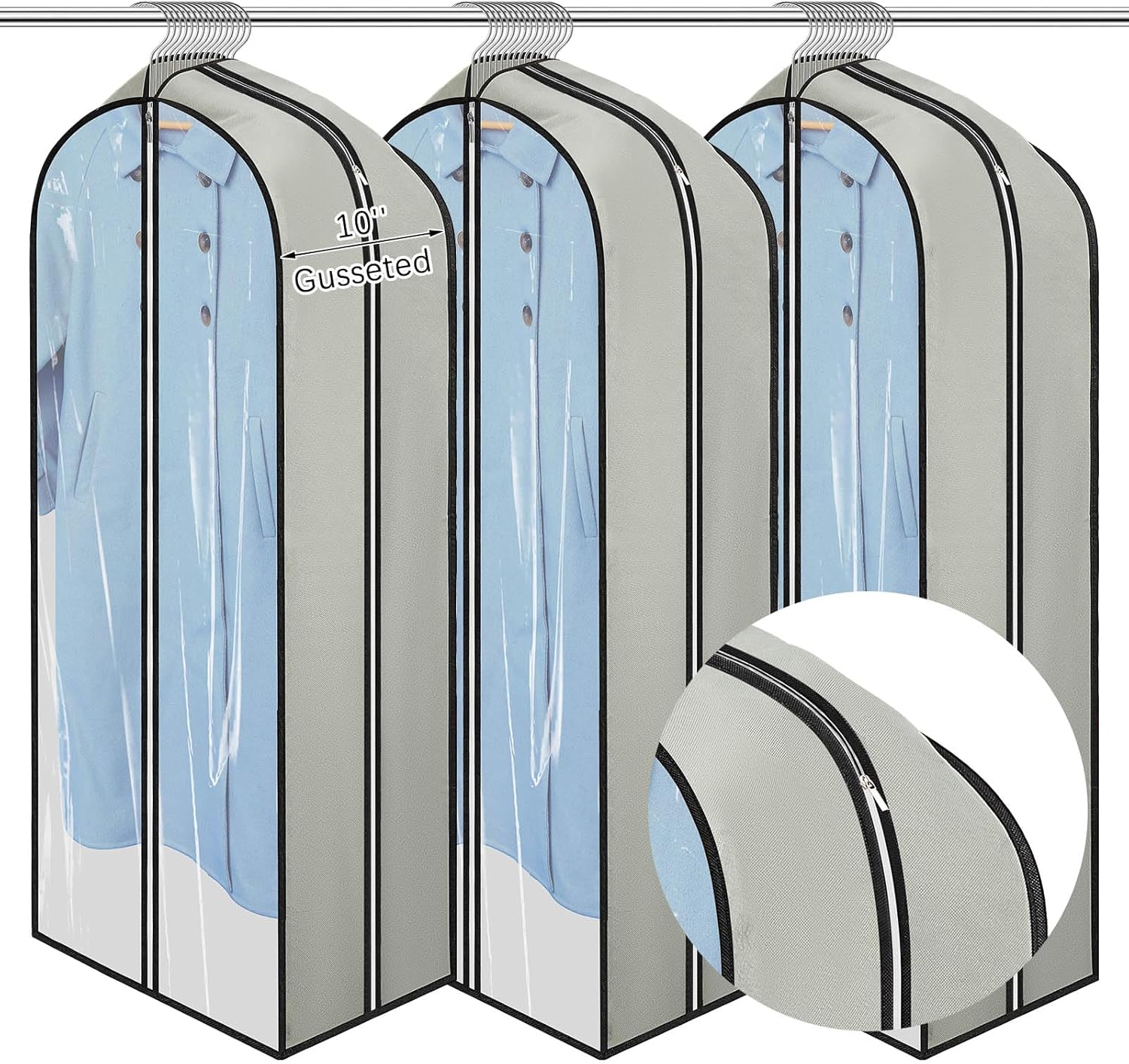 3 Pcs 40" Garment Bags for Hanging Clothes 10" Gusseted