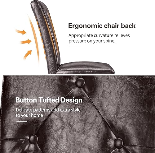 Miniatura 5 de VECELO Juego de 4 sillas de comedor tapizadas, modernas patas de cuero sintético y madera maciza y respaldo alto para cocinasala de estar, color café