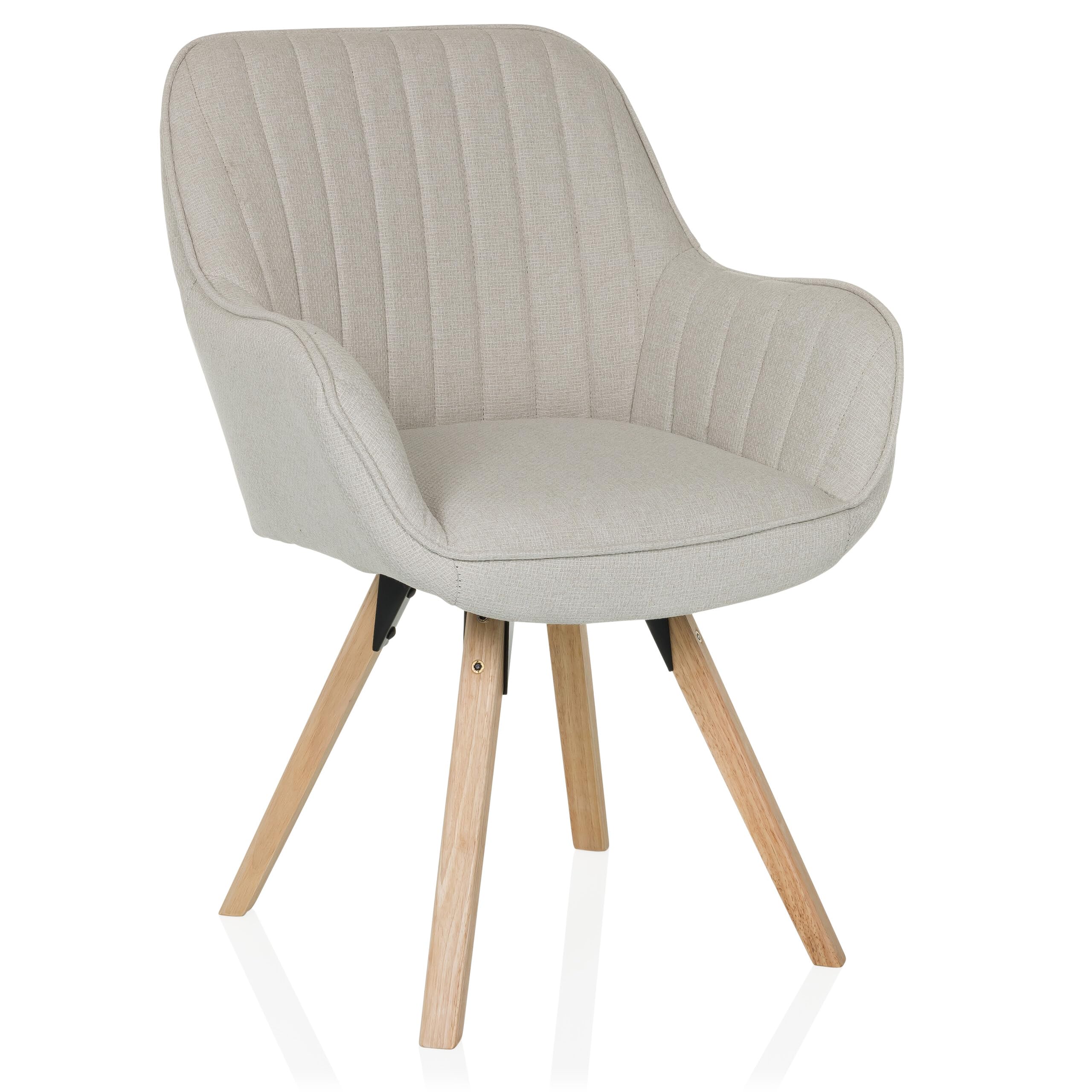 Silla de Comedor giratoria Scandi Soft Silla tapizada con reposabrazos y Patas de Haya, cómodamente Acolchada, tapizado de Tela Crema