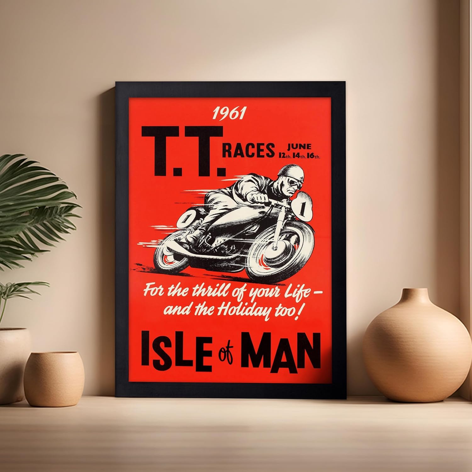 Poster Master Vintage Isle of Man Motorcycle Racing Poster - Retro Isle of Man Print - Sports Art - Gift for Him, Men, Motorcycle Enthusiast - Decor for Home, Office, Bedroom, 16x20 Black Framed