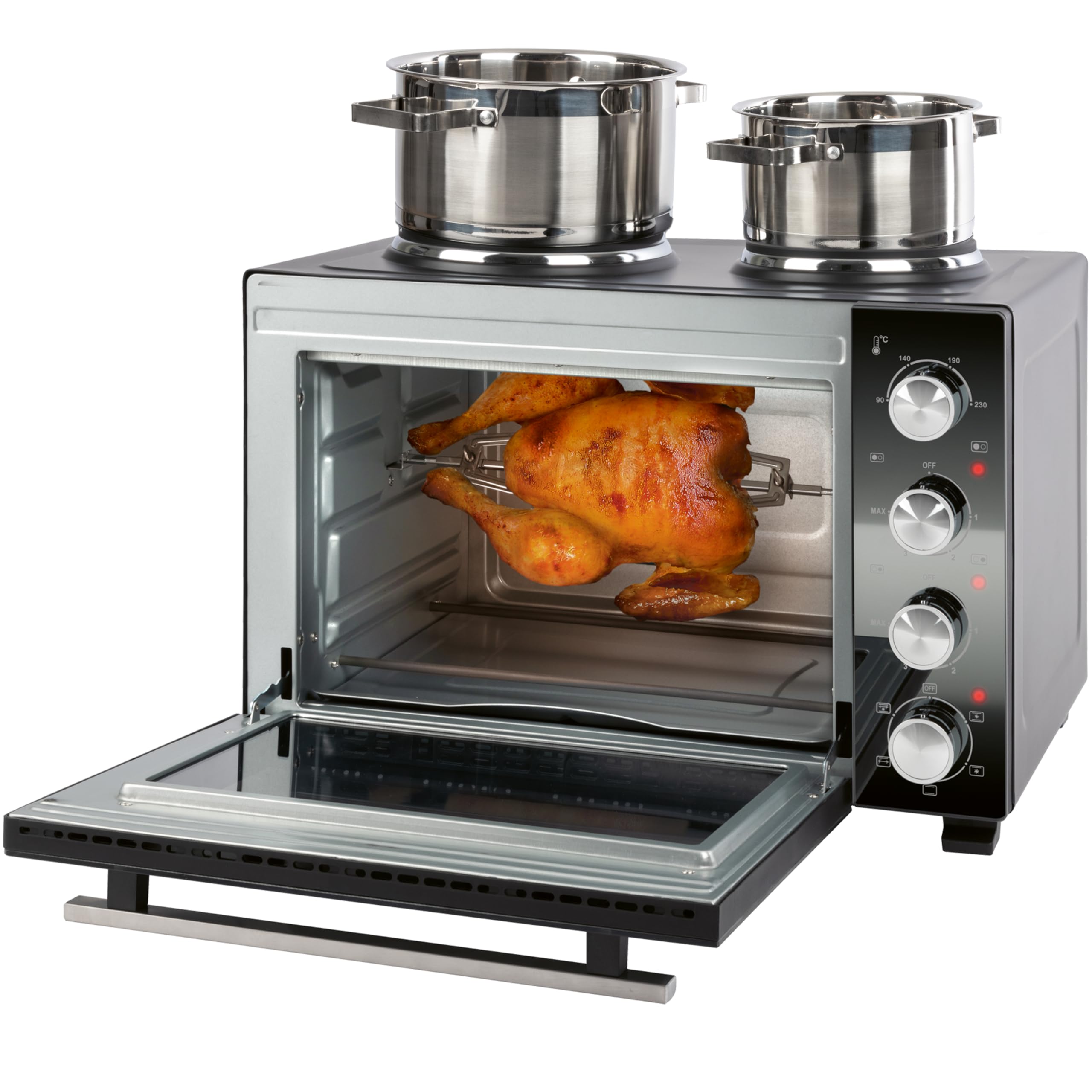 Mini-four ProfiCook® avec plaques de cuisson et broche rotative | 32 L | Chaleur tournante, chaleur supérieure, chaleur inférieure, broche rotative | Petit four | Mini-four | PC KK 1302