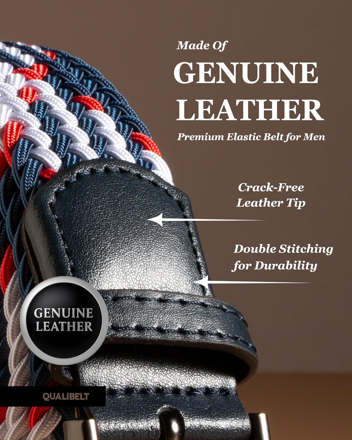 Men’s Braided Elastic Stretch Golf Belt – Big and Tall Men Woven Belt, 1.38" Leather-Tipped Adjustable Fit - Image 2