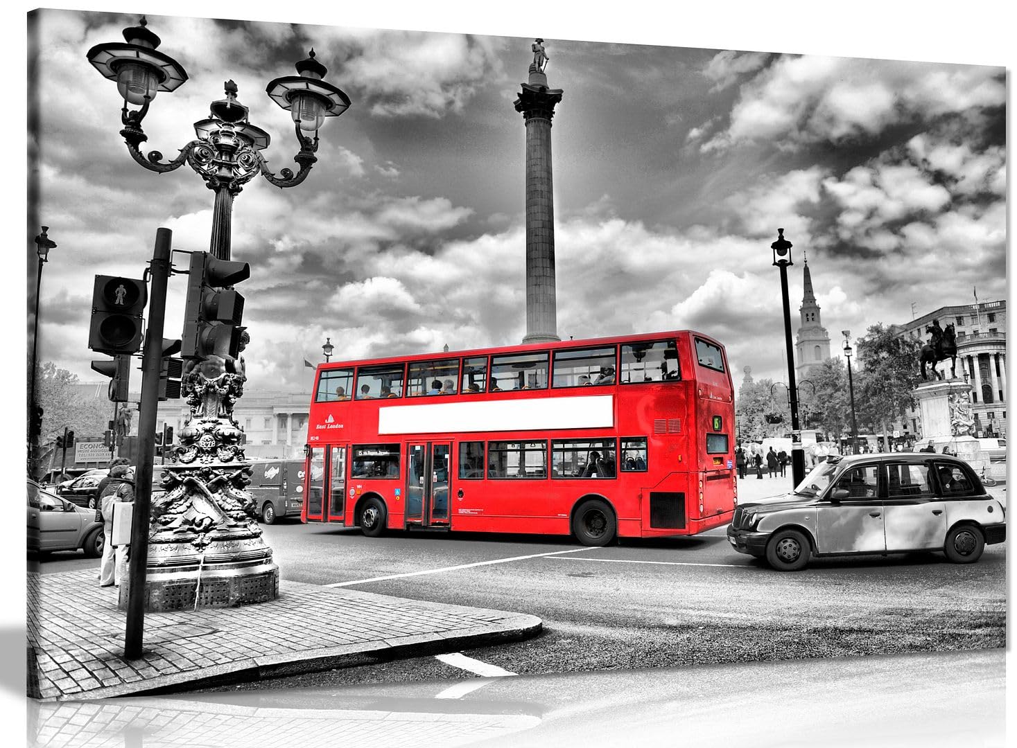 London Red Bus Canvas Wall Art, Black and White Framed Large