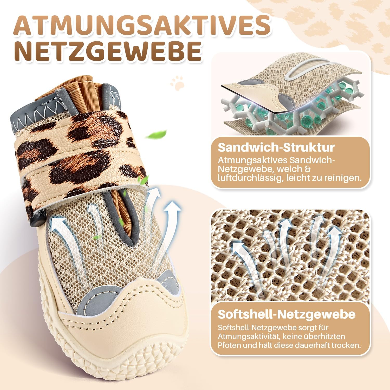 SlowTon Atmungsaktive Hundeschuhe für große, mittlere und kleine Hunde, reflektierende Hundestiefel mit doppelten Riemen und weicher Gummisohle, rutschfeste Pfotenschutzschuhe für Sommer