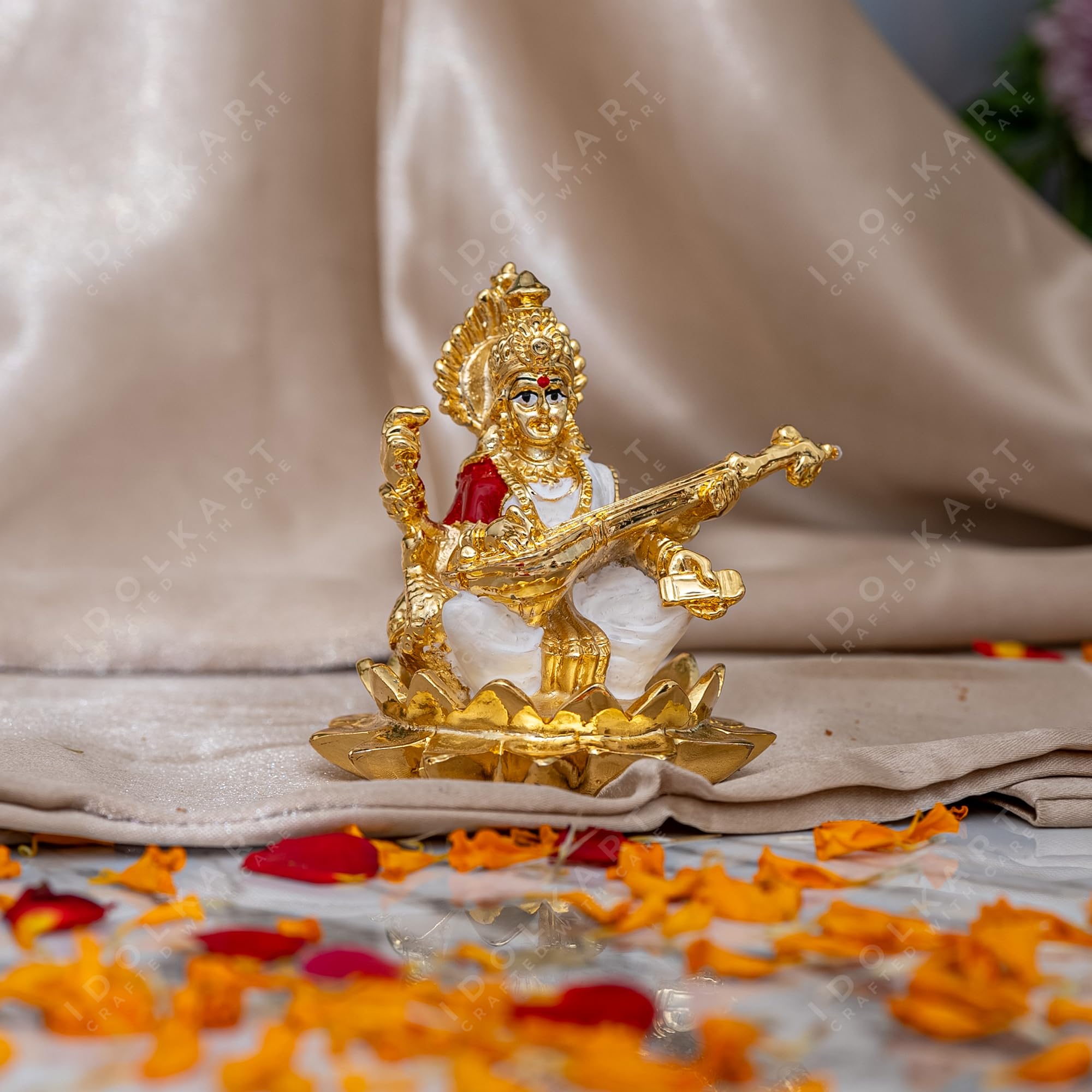24K Gold Saraswati Maa Idol - Home Temple Decor -4