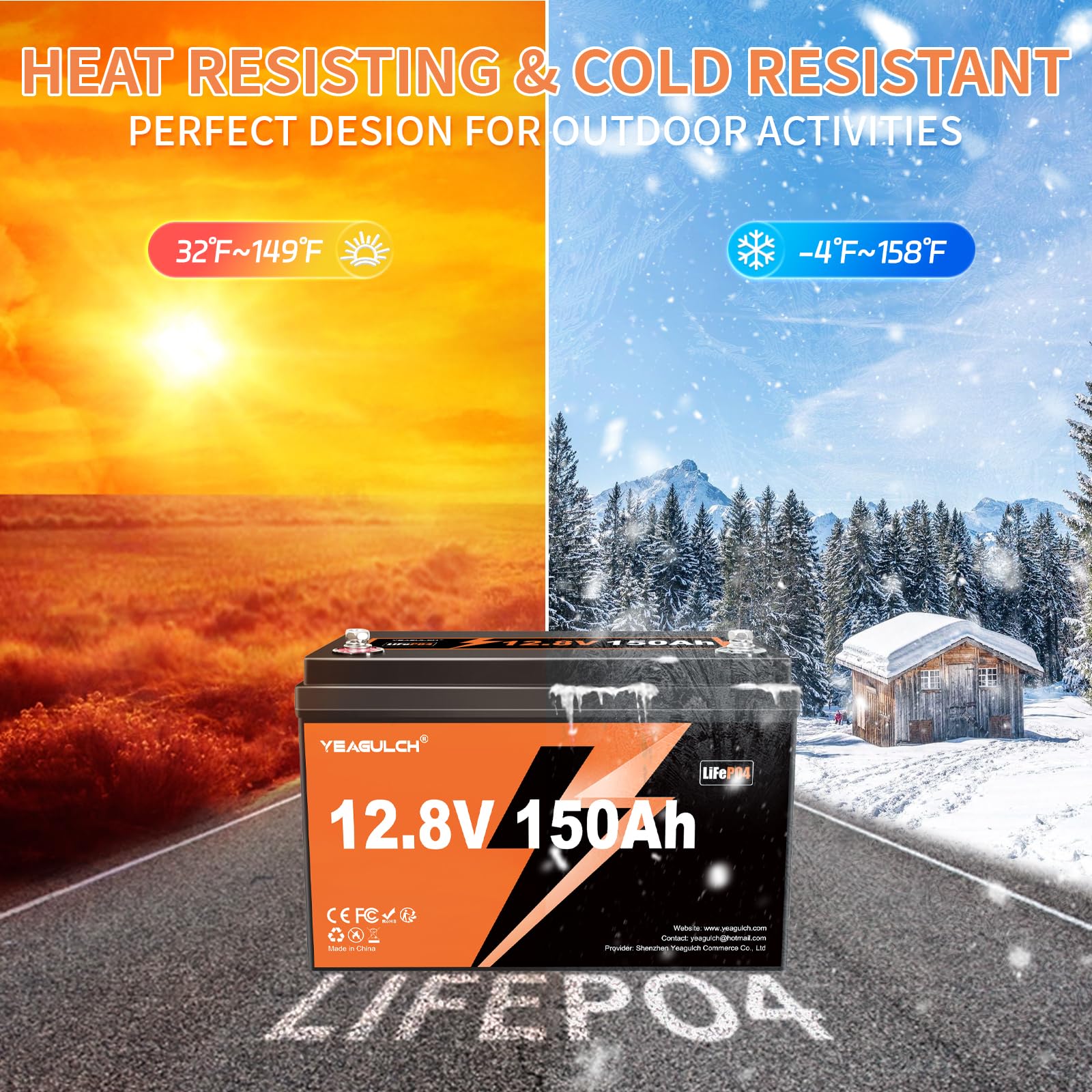 YEAGULCH 12V 150Ah LiFePO4 Lithium Batterie mit 100A BMS 1920Wh für Wohnmobile Solarstrom Off-Grid