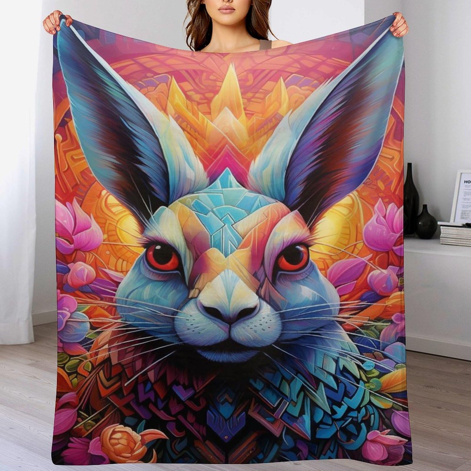 Couverture plaid polaire lapin chaude et douce 150x200cm jeté de lit et canapé
