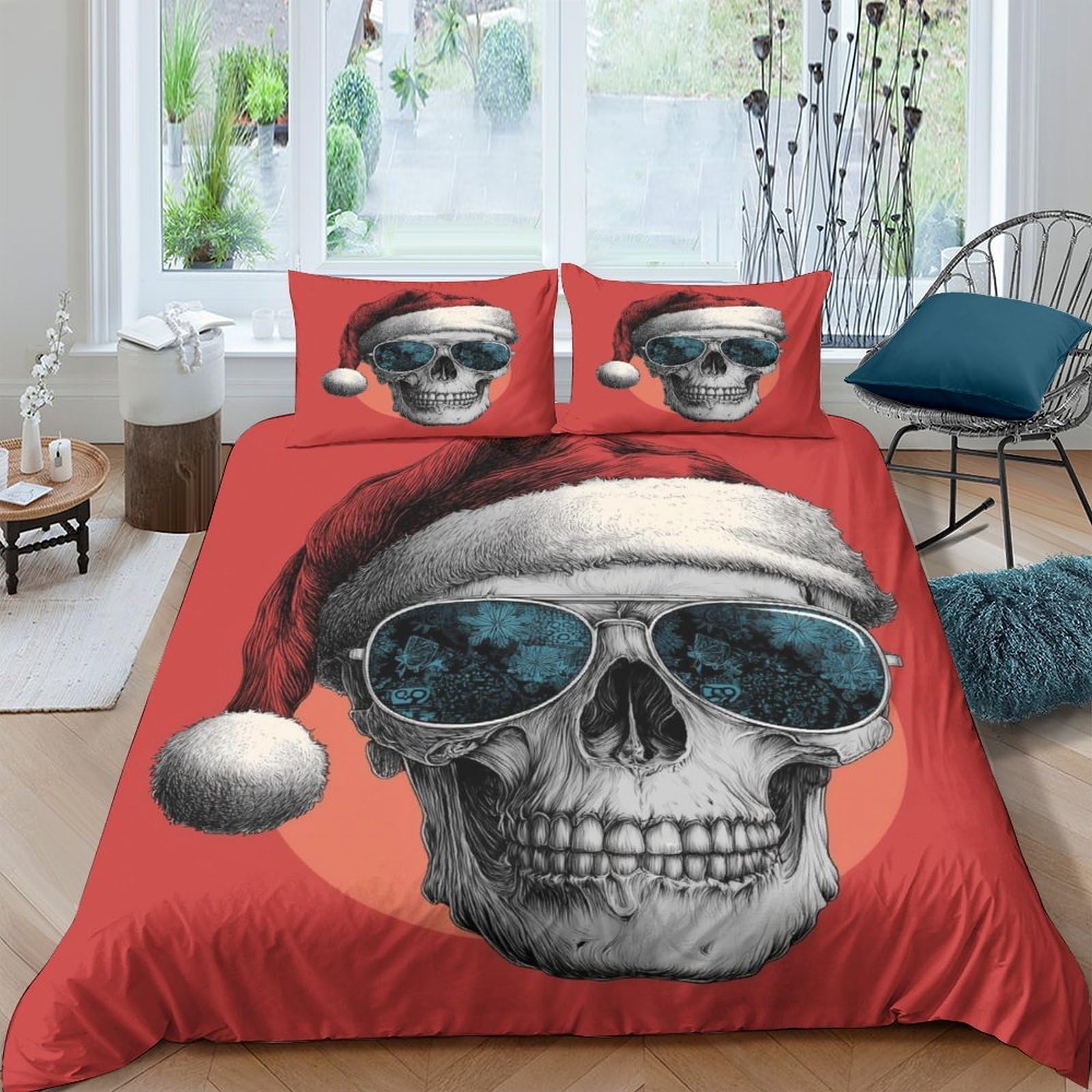 Housse de couette crâne 3D en microfibre 135x200 avec taie