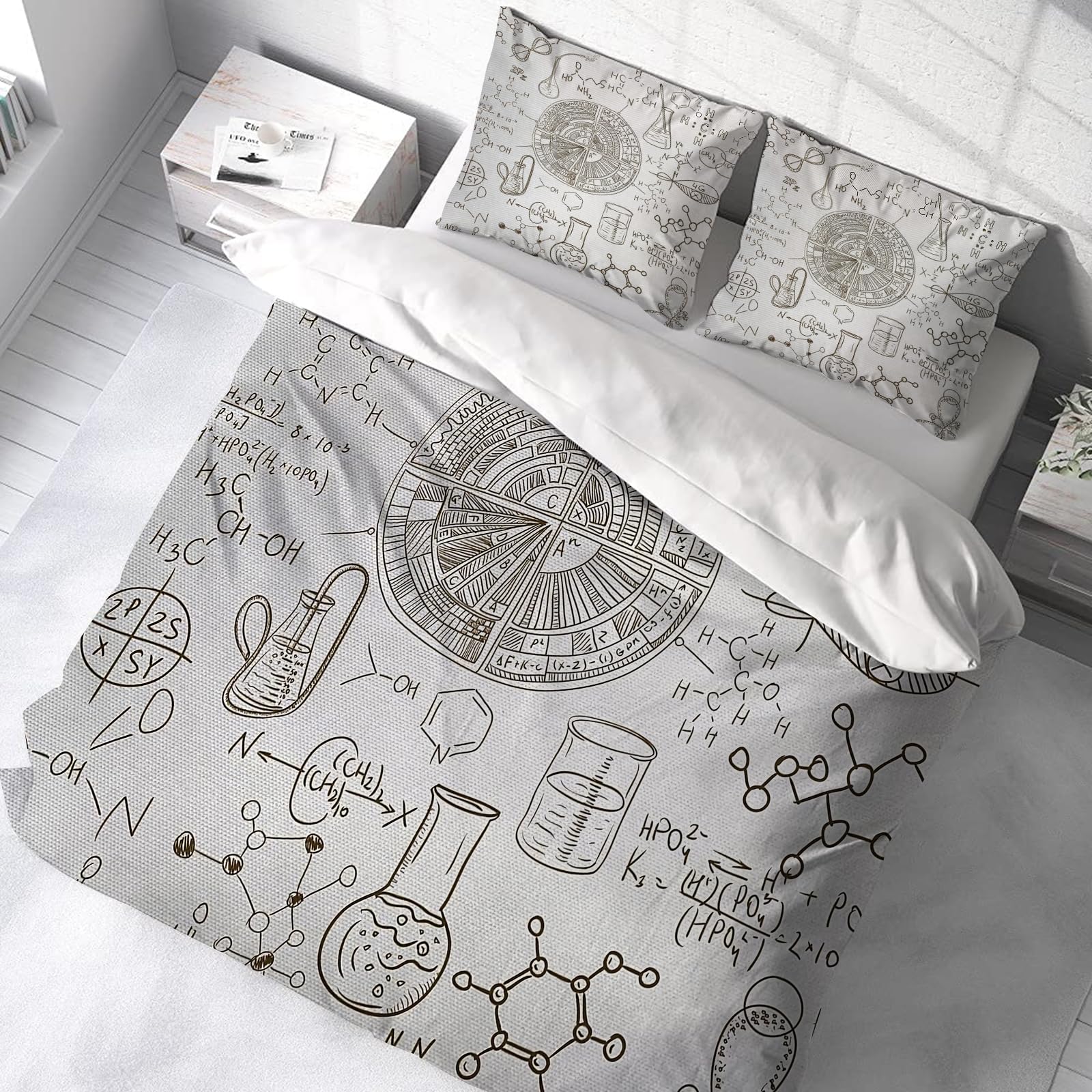 Sleeptime 100% Baumwolle Bettwäsche - Bettbezüge mit Reißverschluss - Set mit 2 Kissenbezüge,Chemische Formeln für die Schule. Schulhefte. Handschriftlicher Formeln-Hintergrun,178x208 cm