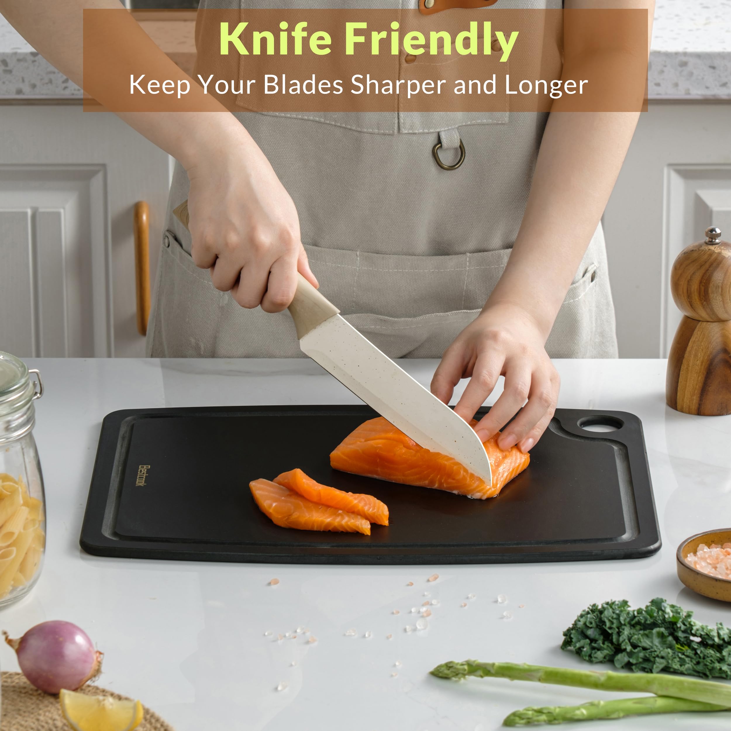 BESTCOOK Tagliere in Fibra di Legno con Fessura per Il Succo, Lavabile in Lavastoviglie, Piedini Antiscivolo, Senza BPA, non Poroso, Resistente per la Cucina, Adatto ai Coltelli per Carne | Taglieri con scanalatura per succo, antiscivolo, senza BPA, non p