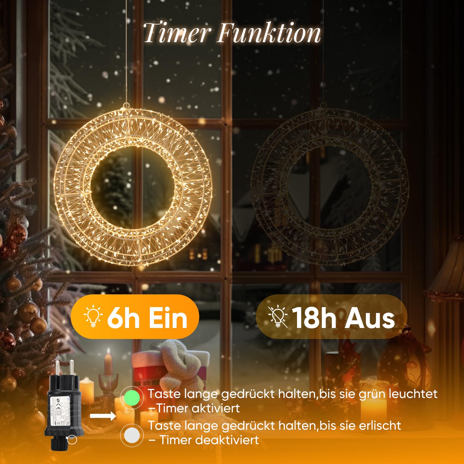 SALCAR Ø45cm LED Lichtkranz, Weihnachtsdeko Fenster Lichterkranz mit Stecker, 8 Modi, Timer und Memory, Hängekranz Drahtkranz Wandkranz Lichterkreis für Innen und Außen, Warmweiß