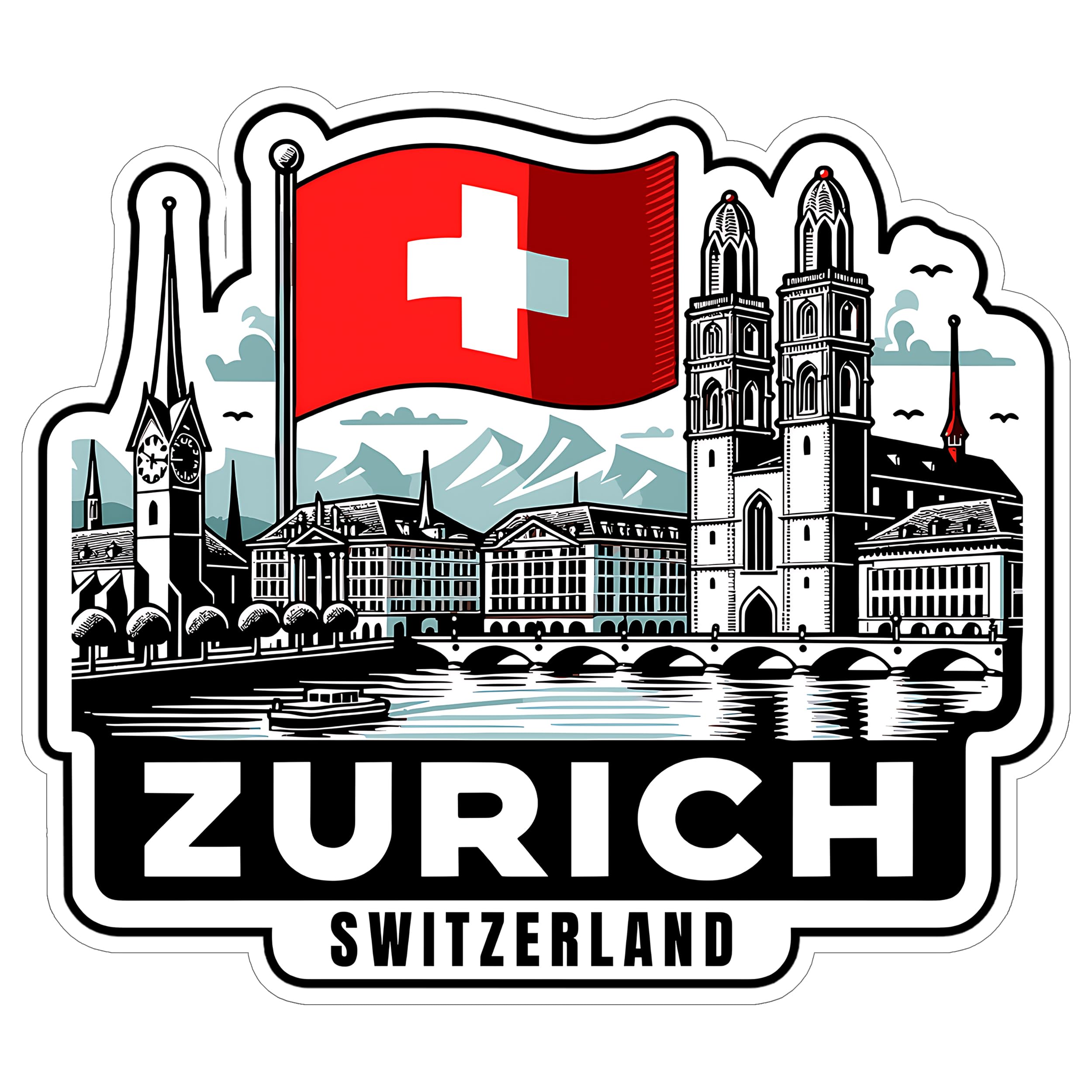 Zurich Switzerland Sticker 4 Inch City Travel Souvenir Destination - Waterproof Vinyl Decal for Laptop Water Bottle Car Tumbler - Durable Aesthetic