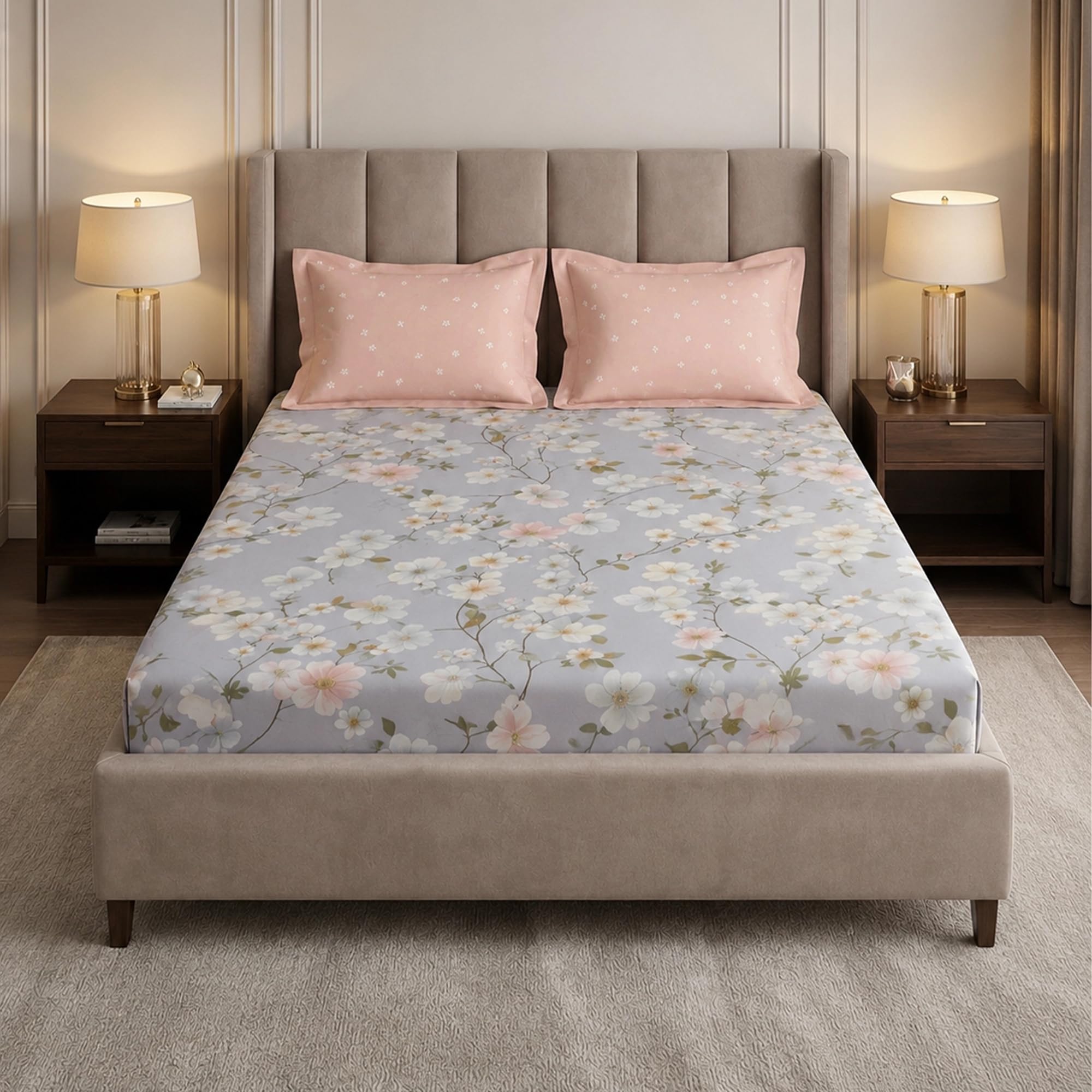 MYTRIDENT Soft Comfort Bedsheet for Double Bed King Size | 72 Inches x 78 Inches + 12 Inches | 180 TC, 100% Cotton, Elastic fittedsheet with 2 Pillow Covers | Soft and Breathable - Elysin-picture-36