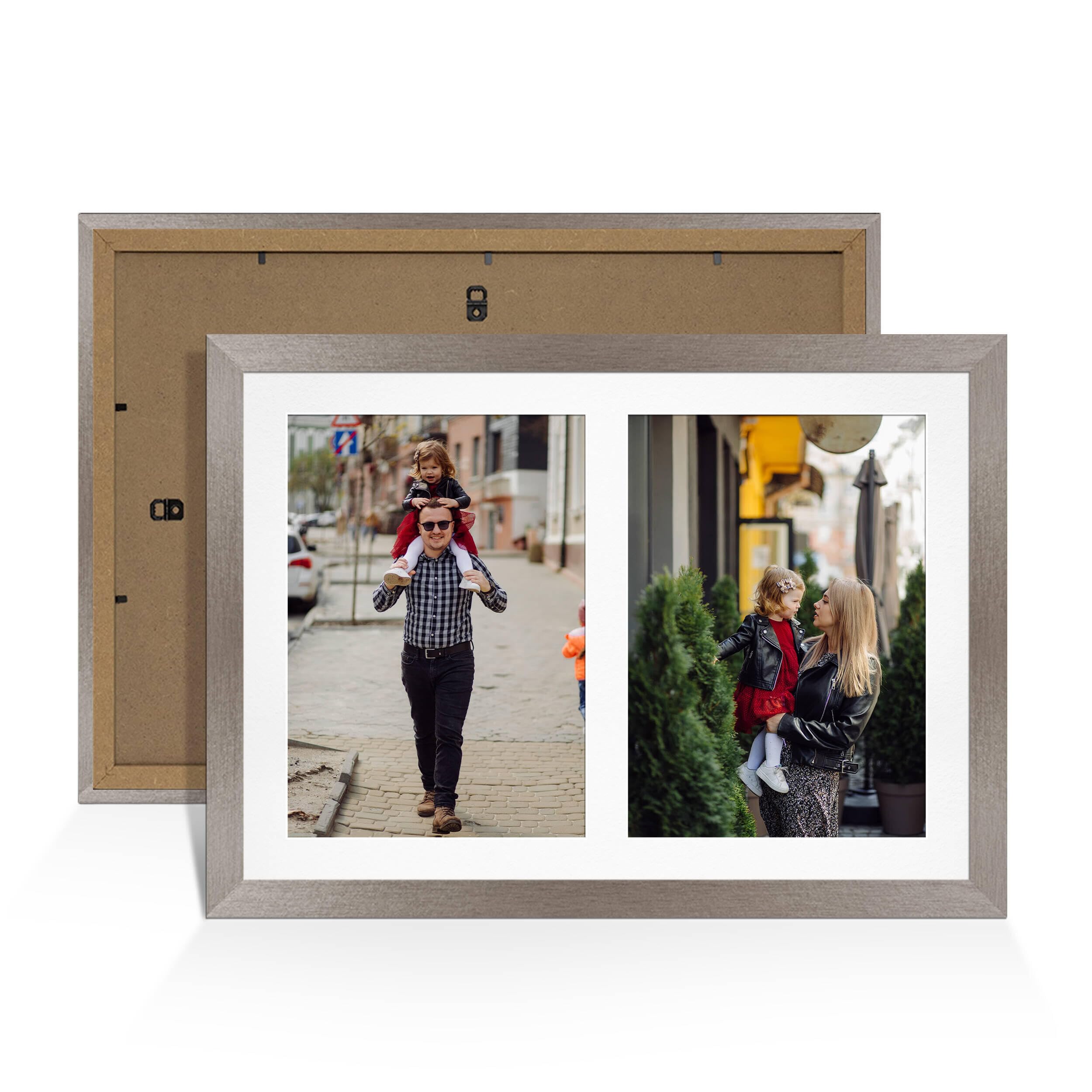 Alison Kingsgate Aluminium 20x14 Photo frames for multiple pictures -2 Apertures Collage Frame with White Mount - Holds (2x) A4 Photos - Engineered Wood & Perspex