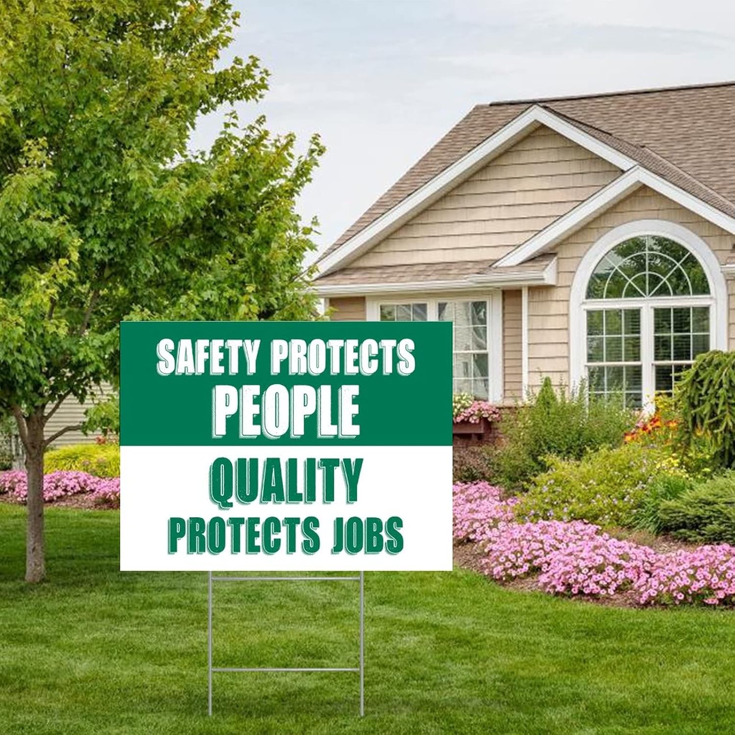 Farmhouse Decorative Yard Sign 18x24 Safety Protects People Quality Protects Jobs Waterproof Corrugated Plastic Warning Yard Sign with H-Stakes Decorations for Lawn Garden Yard Home Outdoor