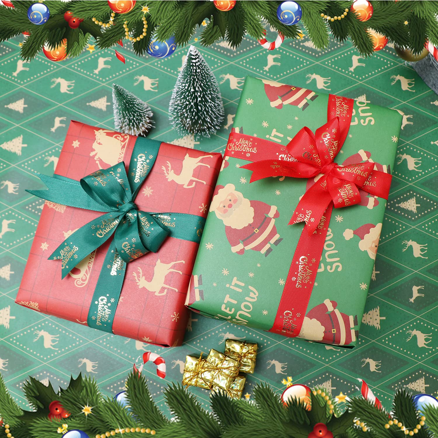 Dark Green Satin Ribbon 1-1/2 Inch X 25 Yards Forest Christmas Wreaths Bows - View #4