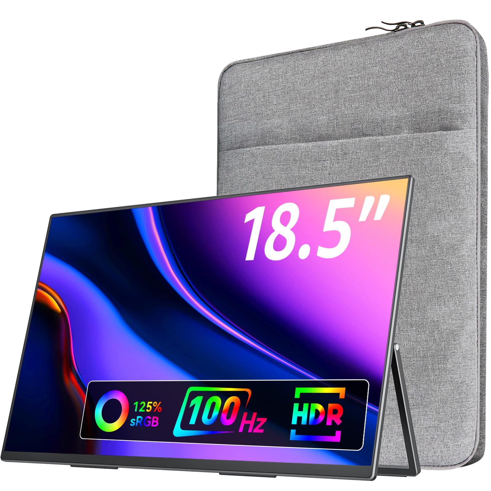 VisionOwl 18.5 Inch Portable Monitor, 100Hz FHD 1080P IPS Display, 125% sRGB, USB-C & HDMI, Built-in Stand & Speakers, VESA Compatible, External Screen for Laptop, Mac, Surface, Xbox, PS5/PS4