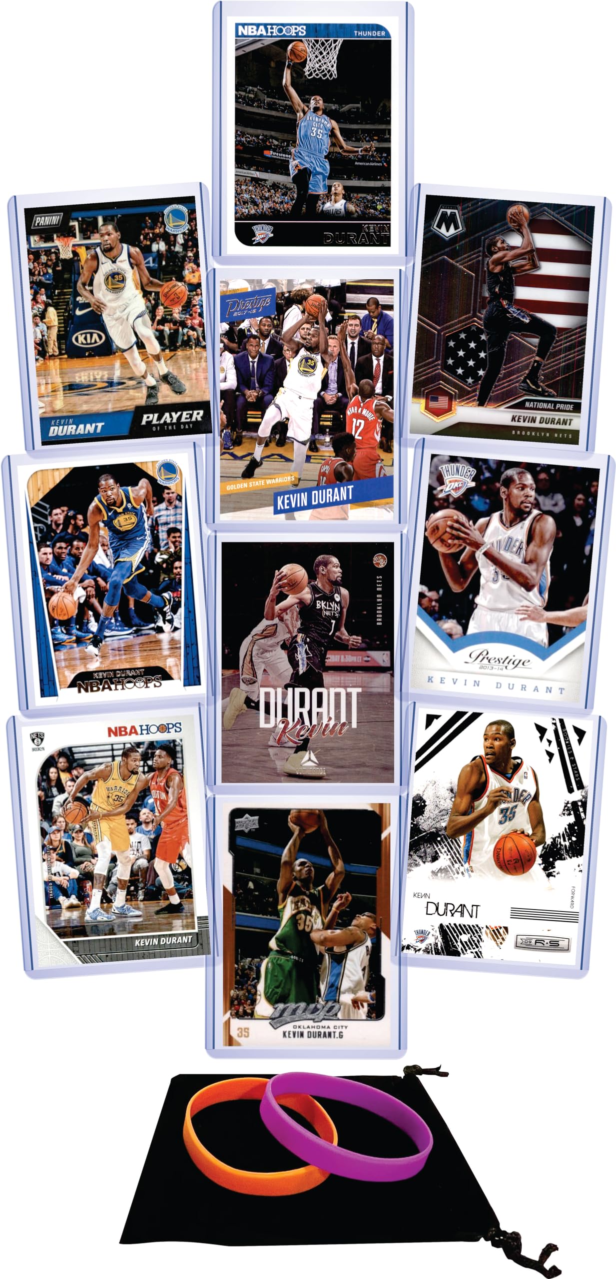 Kevin Durant (10) Assorted Basketball Cards Gift Pack - Oklahoma City Thunder, Golden State Warriors, Brooklyn Nets, Phoenix Suns