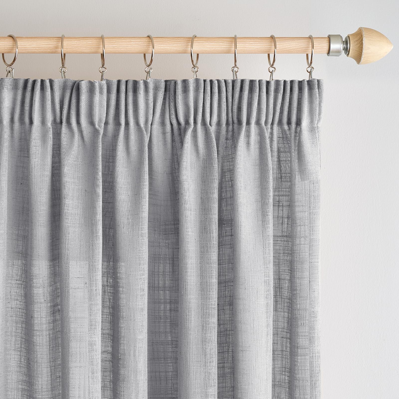 Woaboy Leinen Gardinen mit Kräuselband Vorhänge Wohnzimmer Leinenoptik Halbtransparent Stores Gardine Schlafzimmer Modern Schlaufengardinen 2er Set 140x225cm (BxH) Grau