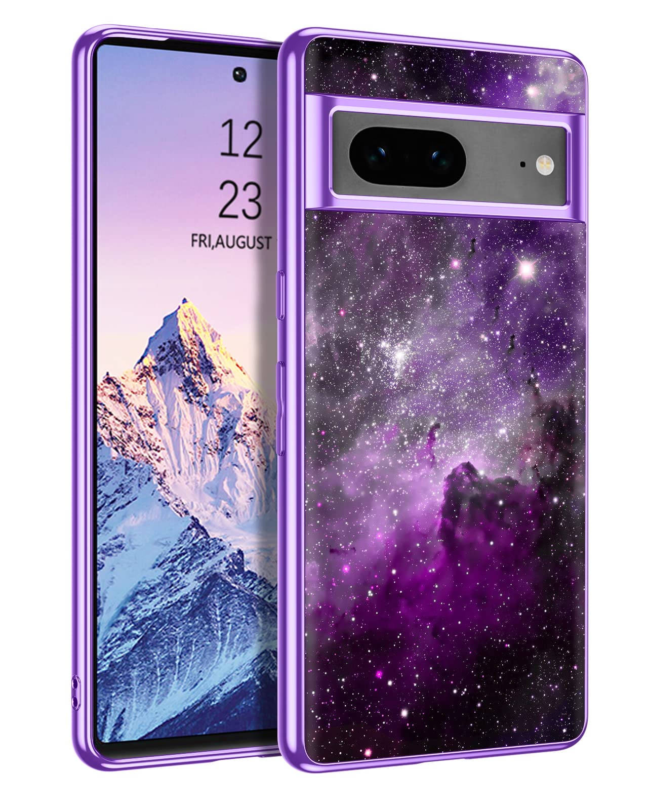 DUEDUECase for Google Pixel 7, Glow in the Dark Ultra Slim Fit Shockproof Protective Silicone Nebula TPU Anti Scratch Bumper Protection Pixel 7 Luminous Case Cover, Purple