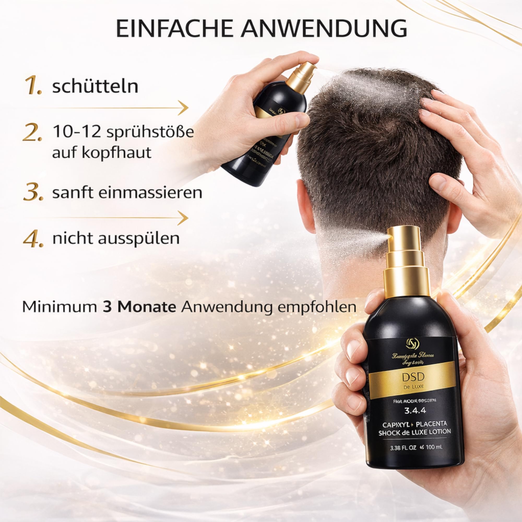 DSD de Luxe 3.4.4 Capixyl + Placenta Shock Lotion 100ml – Haarwachstum Serum gegen Haarausfall mit Acetyl Tetrapeptide-3, Rotklee Extrakt, Biochanin A, Keratin, Niacinamide – Kopfhaut Treatment