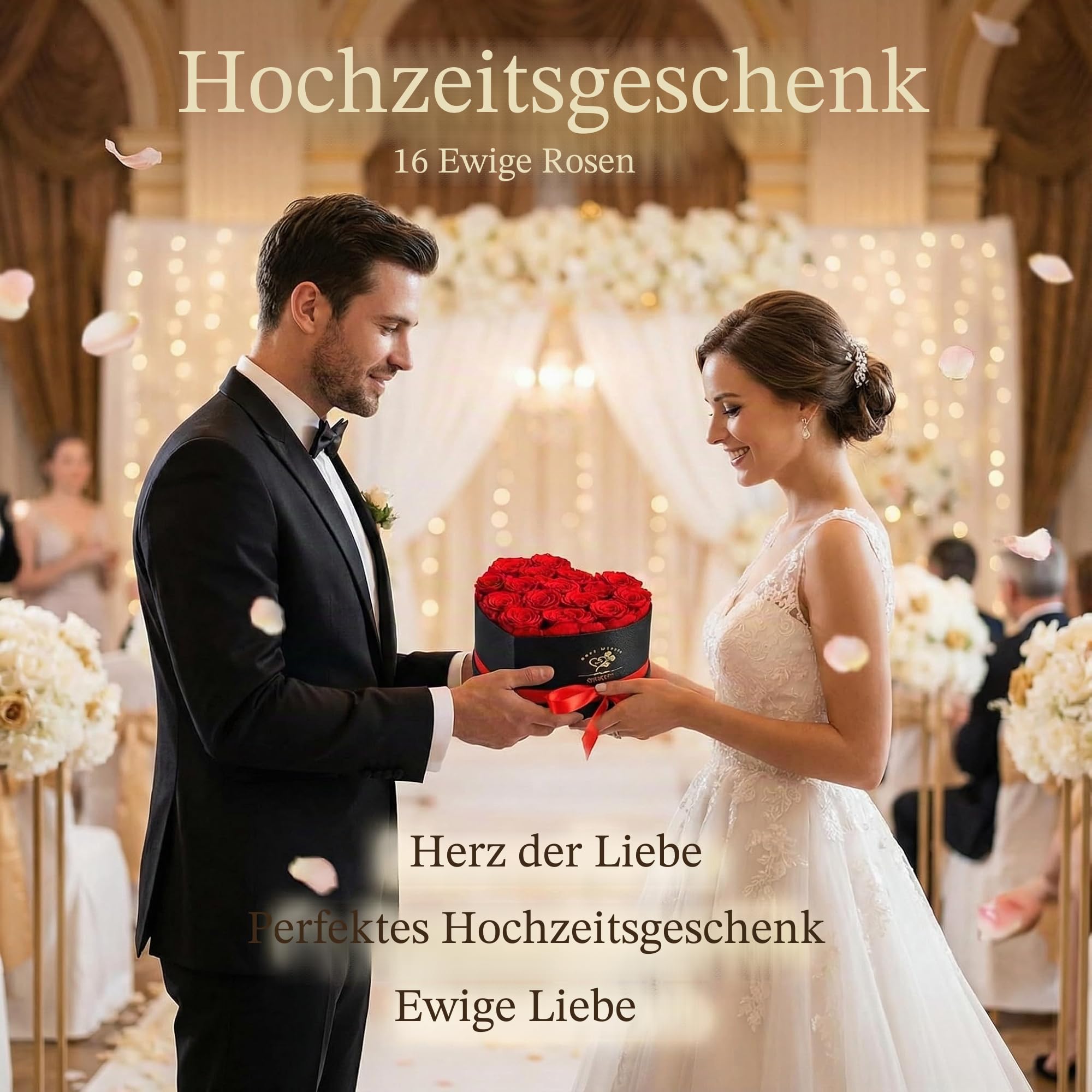 16 Stück Ewige Rosen in Herzbox Rosen - Ewige Blumen-Geschenkbox Geschenke für Frauen zum Valentinstag, Muttertag, Weihnachten, Geburtstag, Hochzeitstag (Rot)