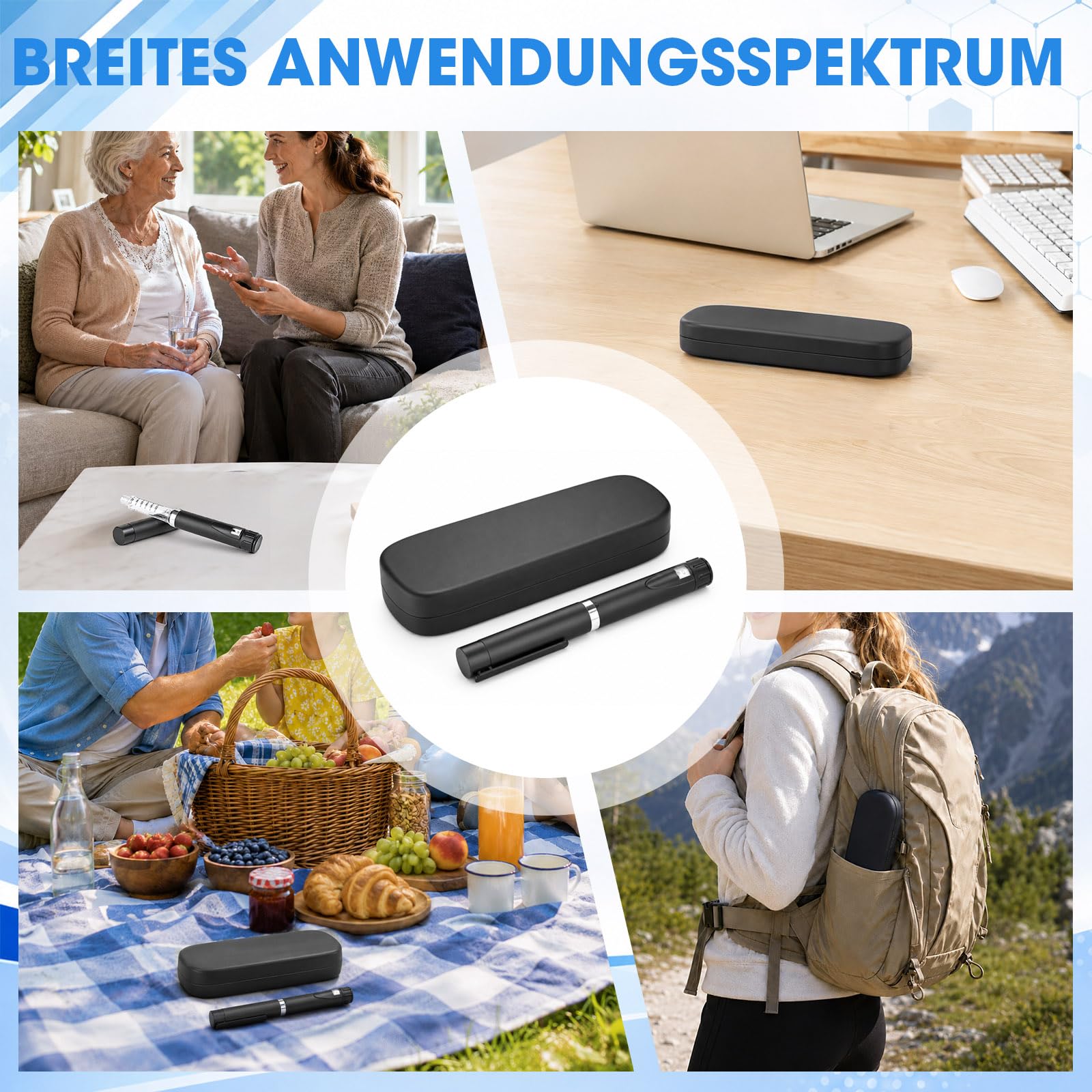 Wiederverwendbarer Insulinpen, Einstellbarem Dosierdial kompatibel, tragbarer 60-Einheiten-Pen mit 3-ml-Patronen, für den täglichen Gebrauch und langfristige Nutzung (schwarz)