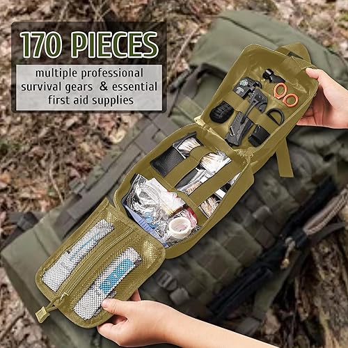 Miniatura 3 de Kits de supervivencia, 170 piezas de primeros auxilioskit de trauma con equipo de supervivencia esencial suministros médicos de emergencia para