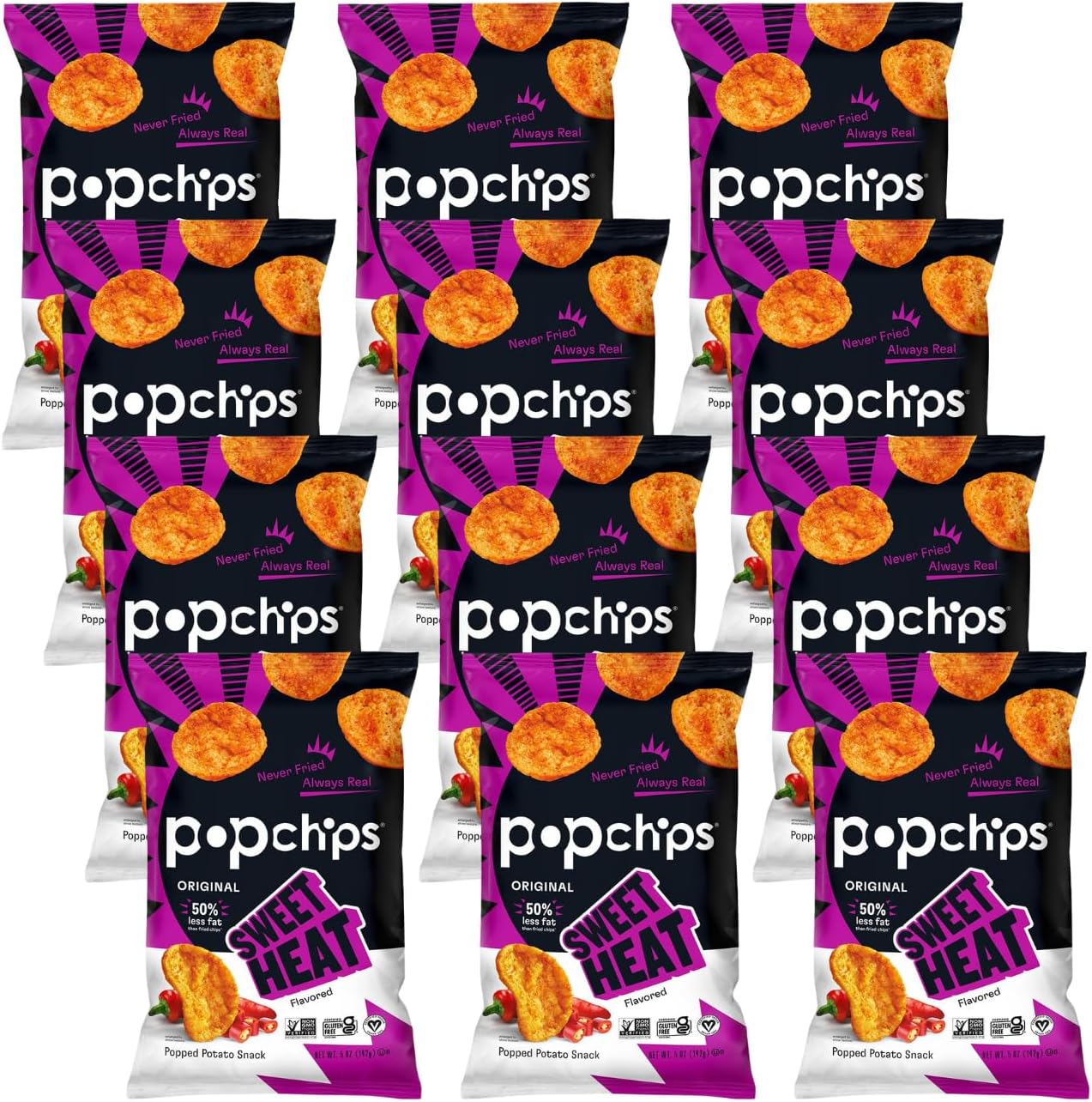 Potato Chips, Sweet Heat, 5.0 Oz Share Bags, Gluten Free, Salty Snacks for Adults and Children, Non-GMO, Vegan, Kosher (Pack of 12)