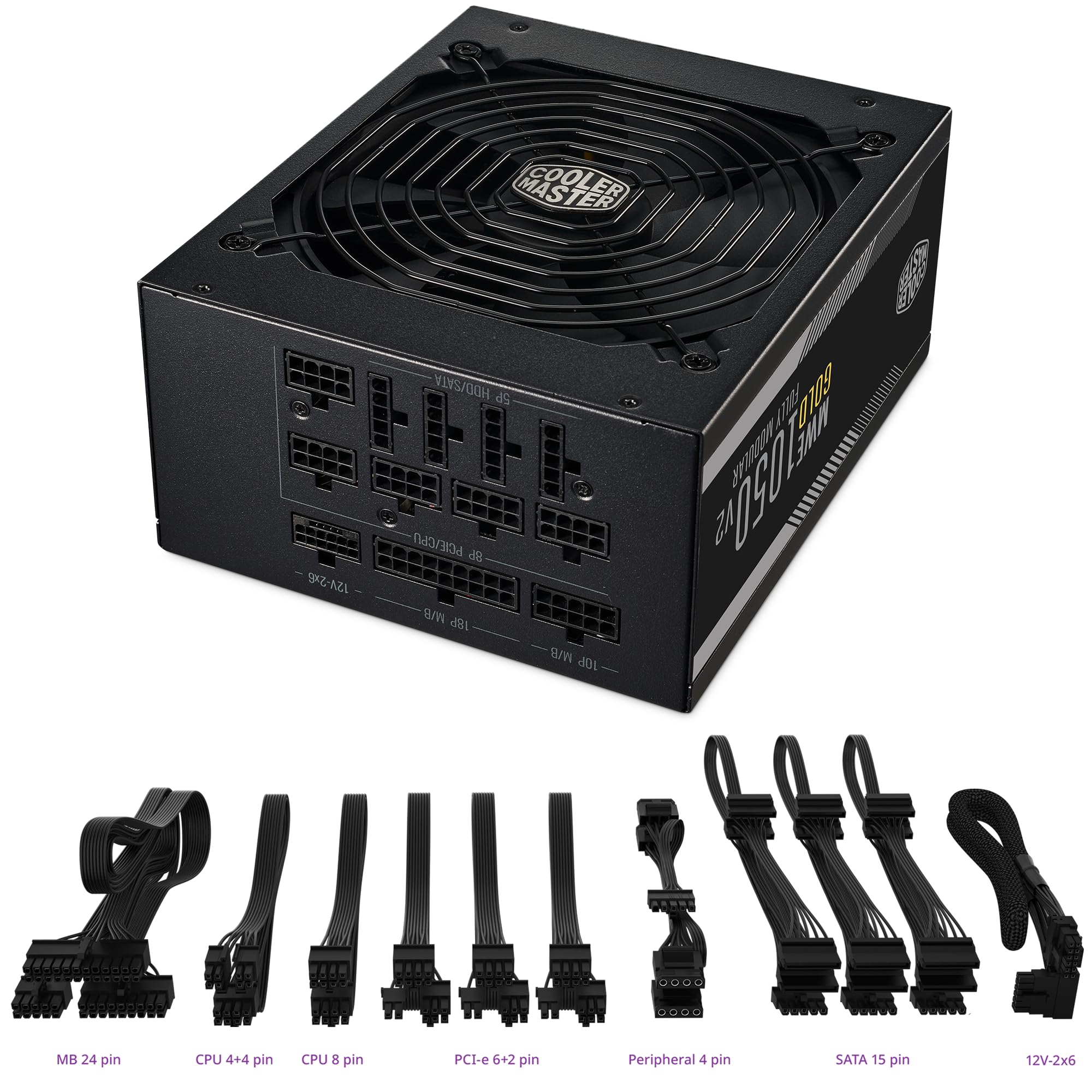 Cooler Master MWE Gold 1050 V2 ATX 3.1 Alimentation 100% Modulaire - Prise EU - Support ATX 3.1, PSU 80 Plus Gold 1050W, PCIe 5.1, Ventilateur FDB 140mm, Seuil de température élevé, Garantie 10 Ans
