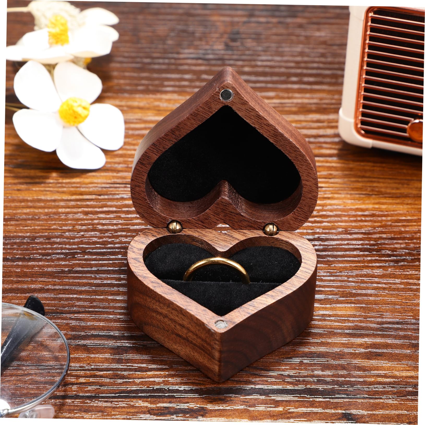 BESPORTBLE Boîte De 4 Pièces porte-alliances en forme de Mariage heureux à bijoux cœurs couple cas de bague de mariée étui à bague matériel en bois
