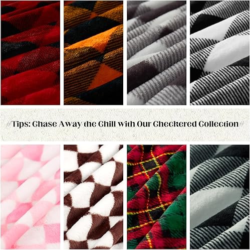 Miniatura 8 de Touchat Manta de forro polar tamaño individual manta de franela a cuadros de búfalo para sofá cama 60 x 80 pulgadas manta de felpa súper suave