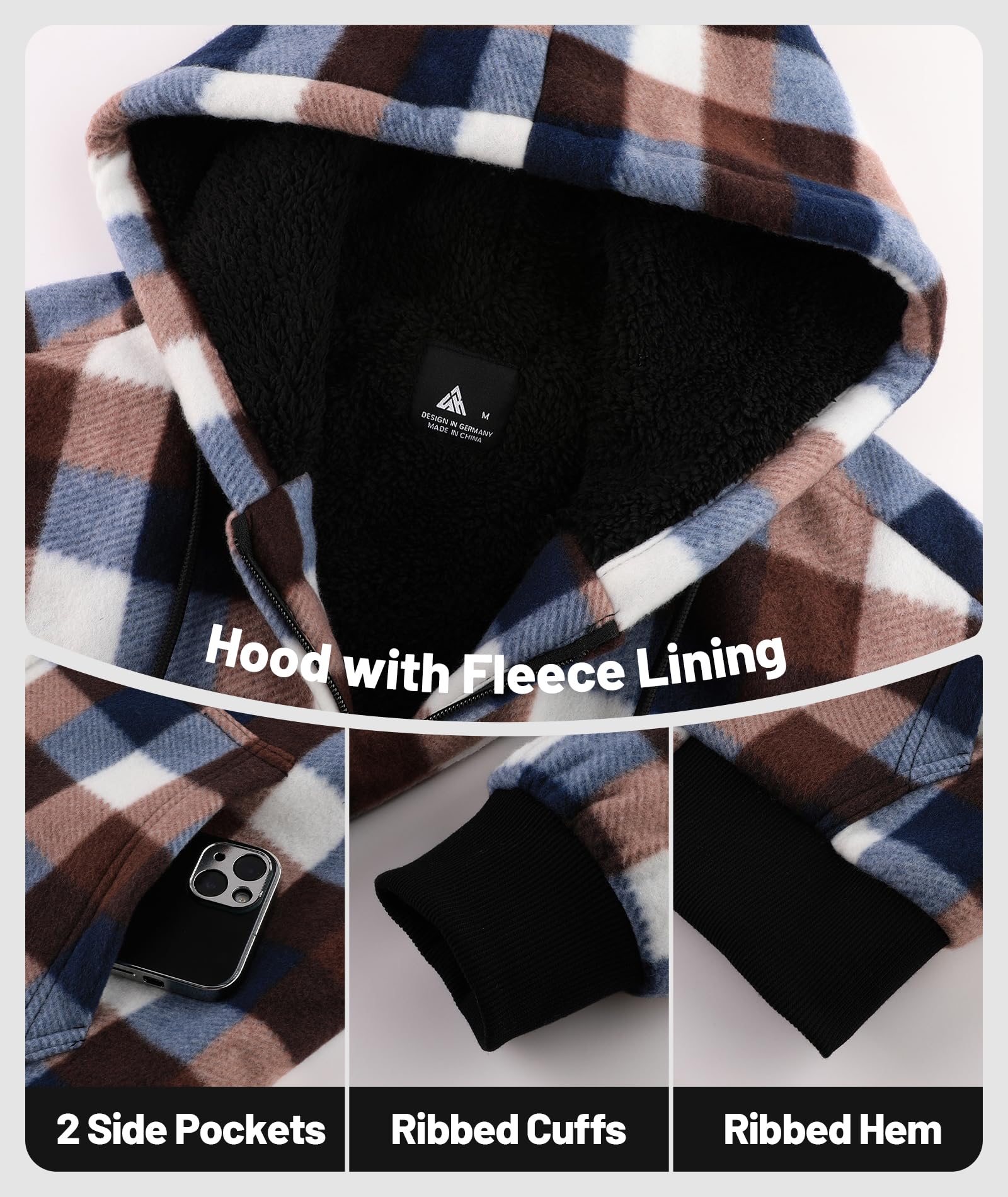 geeksport geeksport geeksport geeksport Felpa da Uomo con Cappuccio e Full Zip Fleece Hoodies for Men Sportive Inverno