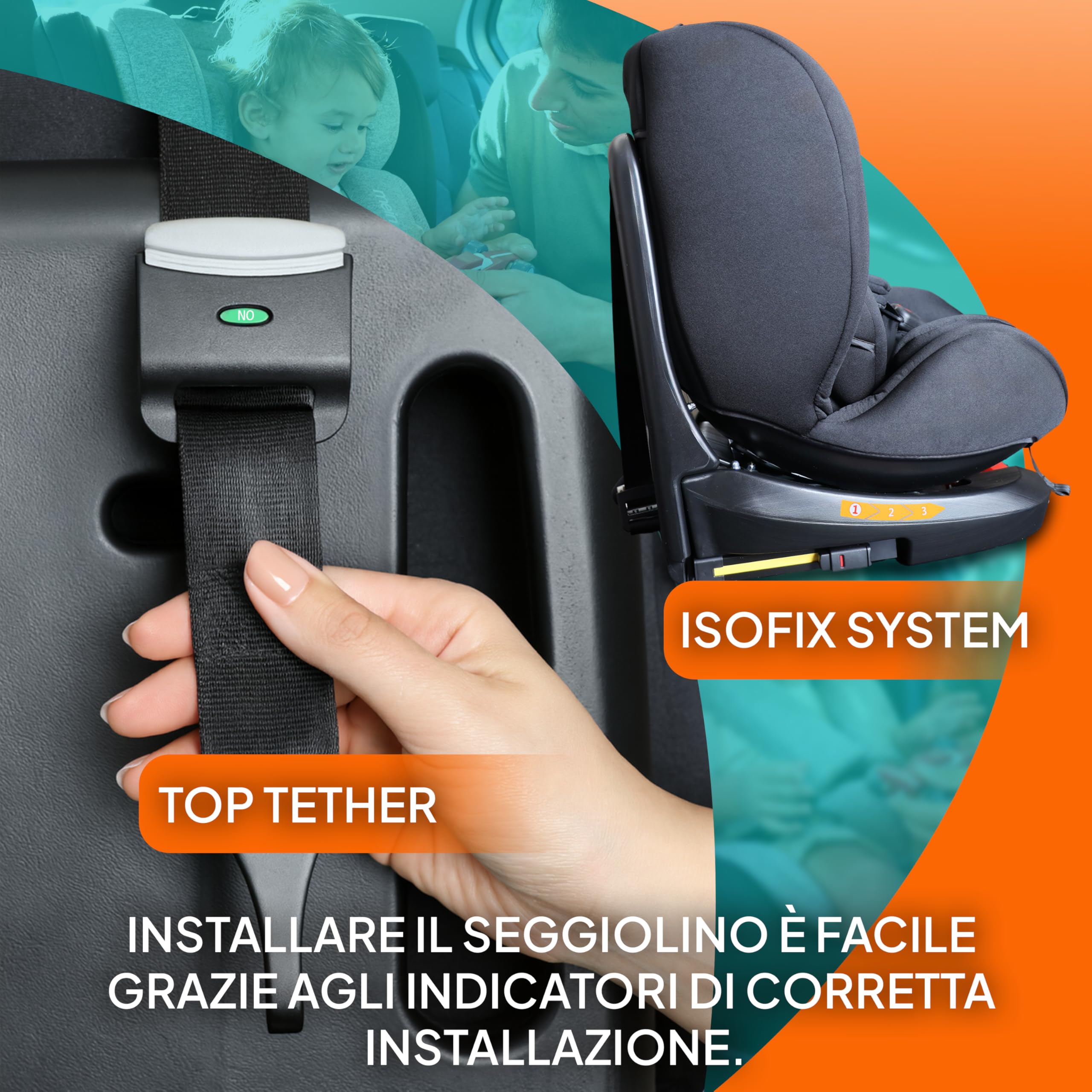 Mein Seggiolino Auto 0-36 kg I-Size Isofix Girevole 360° Reclinabile Gruppo 0+ 1 2 3 fino a 150 cm - 3