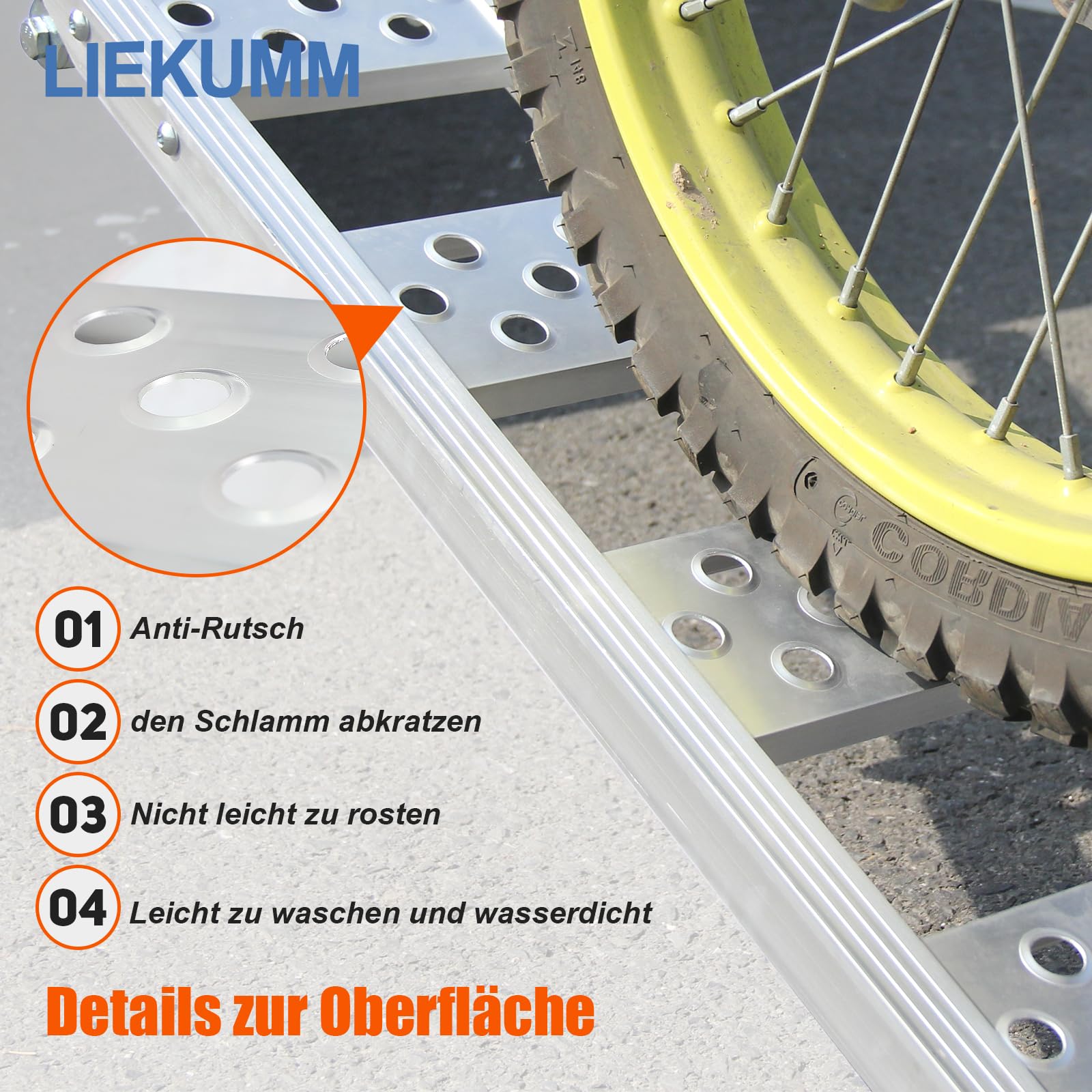 LIEKUMM 2 x 195,5 cm Auffahrrampe, 680 kg Tragkraft Auffahrrampe für Anhänger, Aluminium Leicht Motorrad Rampe für ATV, Motorrad, Fahrrad, PKW, Auto Laderampe