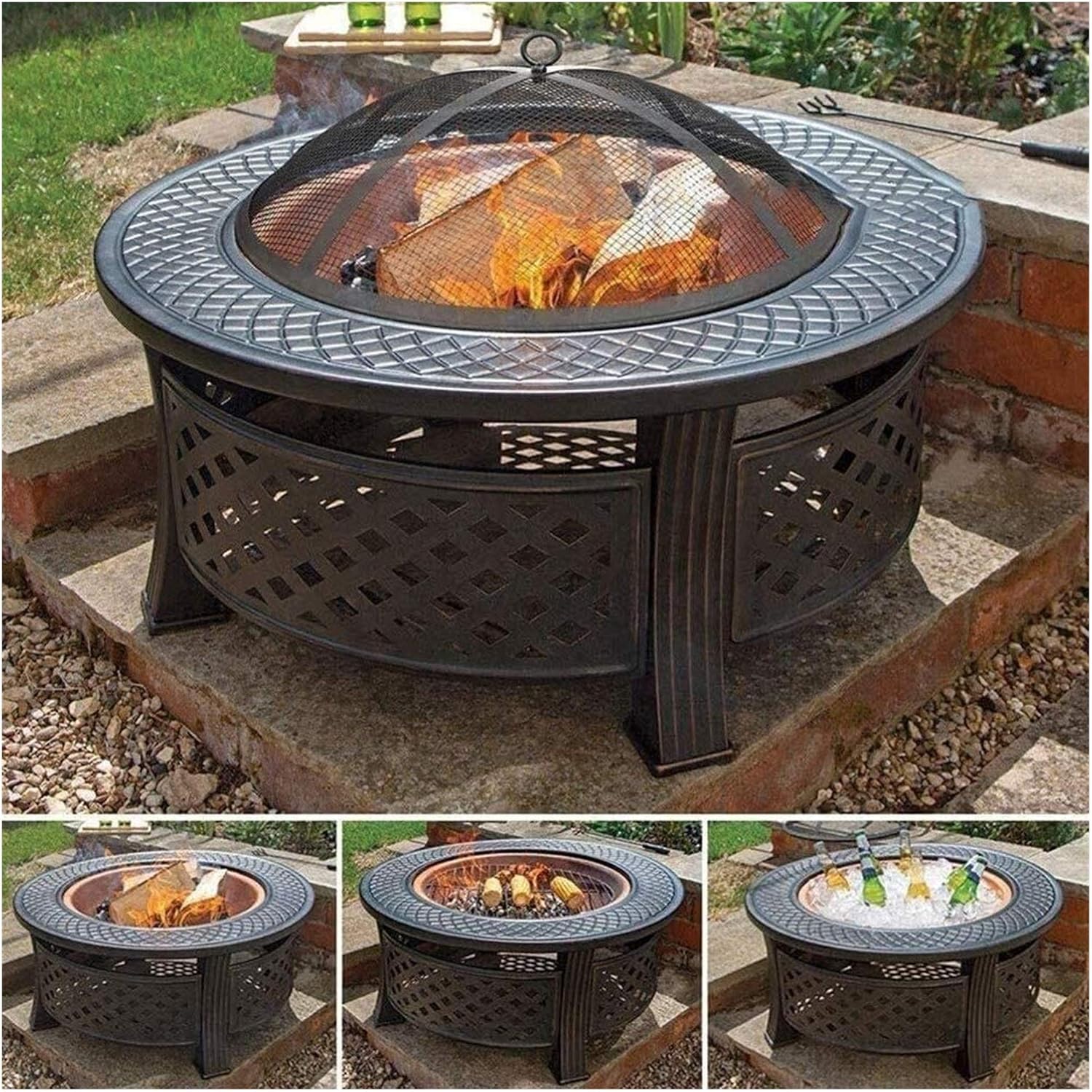 Outdoor Fire Pit Fire Pits Fire Basket Outdoor Barbeque Grill Charcoal Cast Iron Barbecue Stand Bowl Camping Picnic Outfire Wood Log Burner