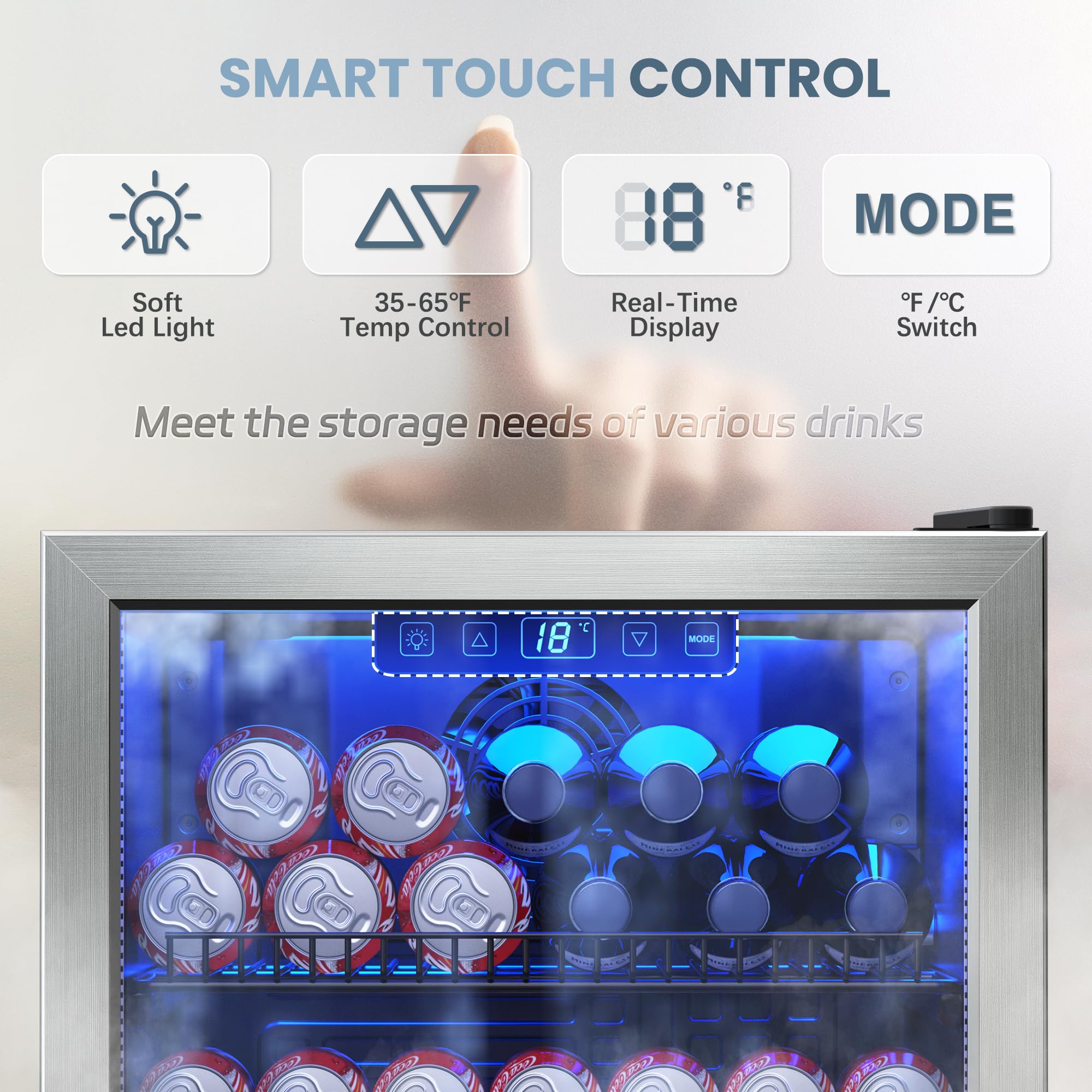 Manastin Beverage Refrigerator Cooler-Mini Fridge Freestanding Cooler With Glass Door, Adjustable Shelves & Digital Temperature Display For Soda, Wine Or Beer (Silver, 3.2 Cu.Ft) on Fridge.com - View 3