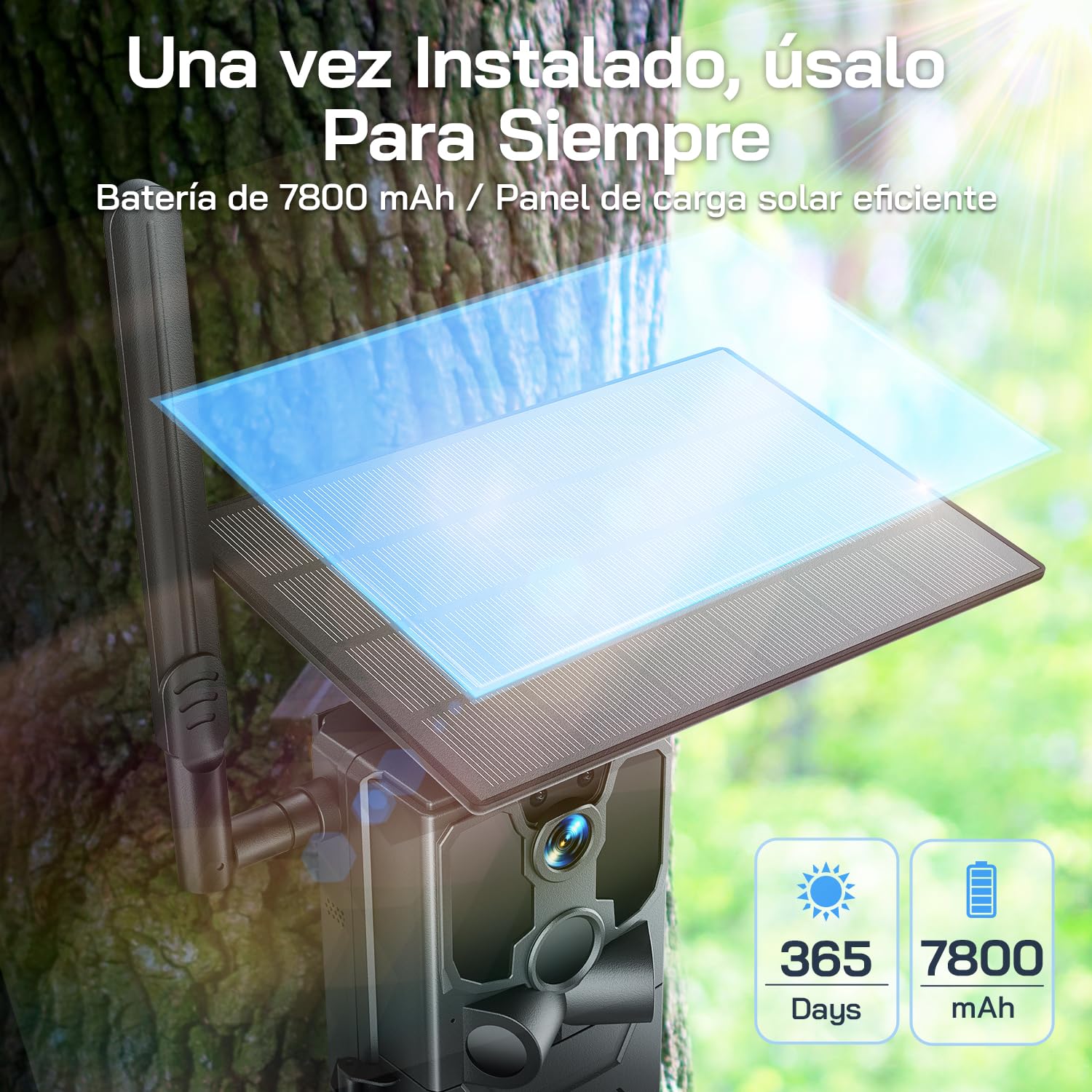 WOLFANG Cámara de Caza Solar, 4G LTE Camara Fototrampeo 2.5K con Detección PIR Nocturna por Infrarrojos Invisible, Alerta, Audio Bidireccional, IP66 para Vida Silvestre y Monitoreo de Seguridad, negro